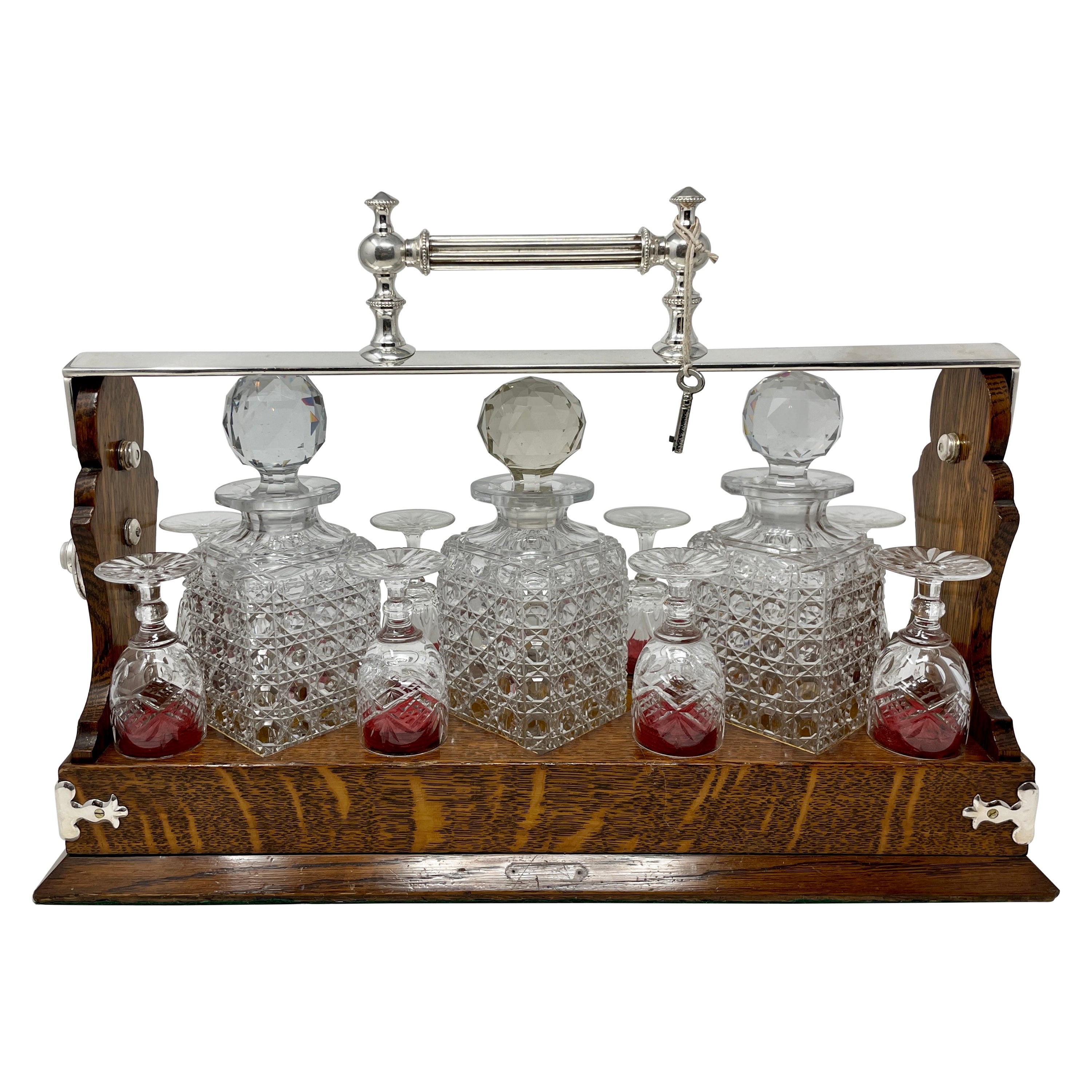 Antique English Cut Crystal Tantalus, circa 1880