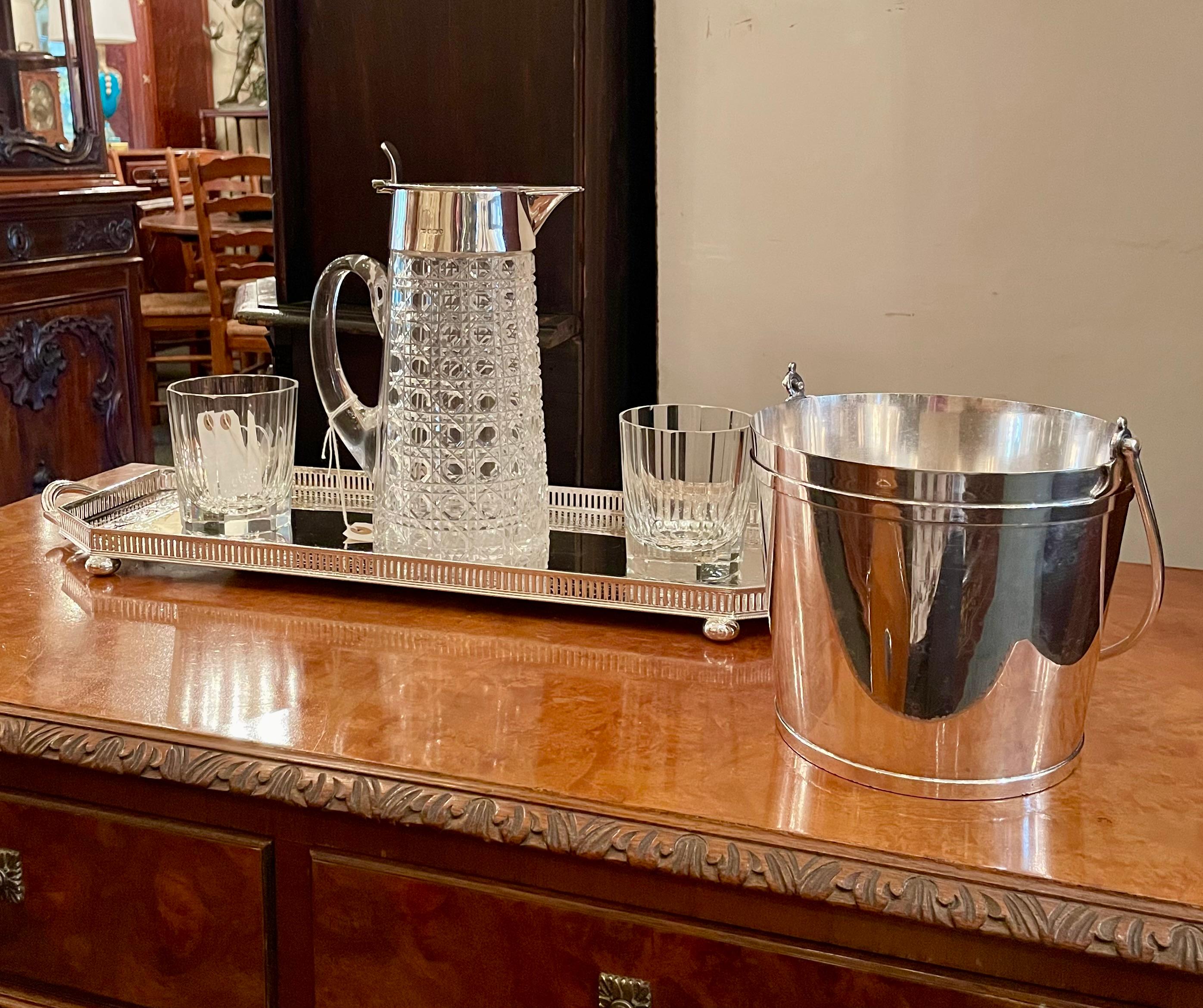 Antigua jarra de agua inglesa de cristal tallado y chapa de plata, circa 1900. en venta 7