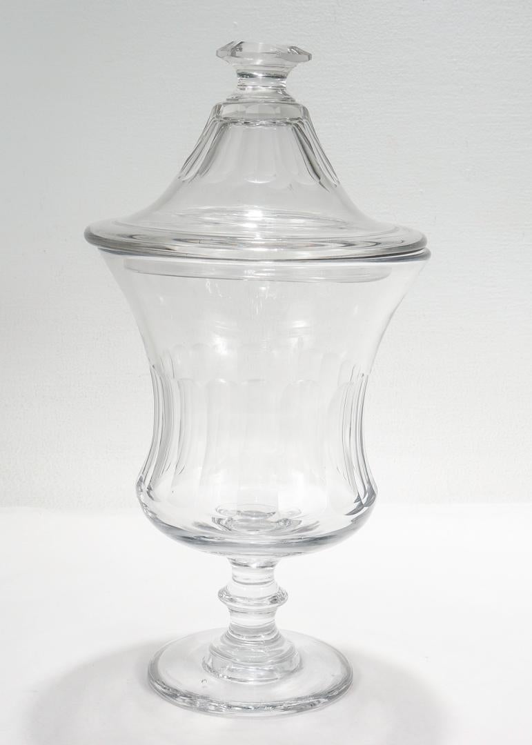 Victorian Antique English Cut Glass Footed and Lidded or Covered Jar For Sale