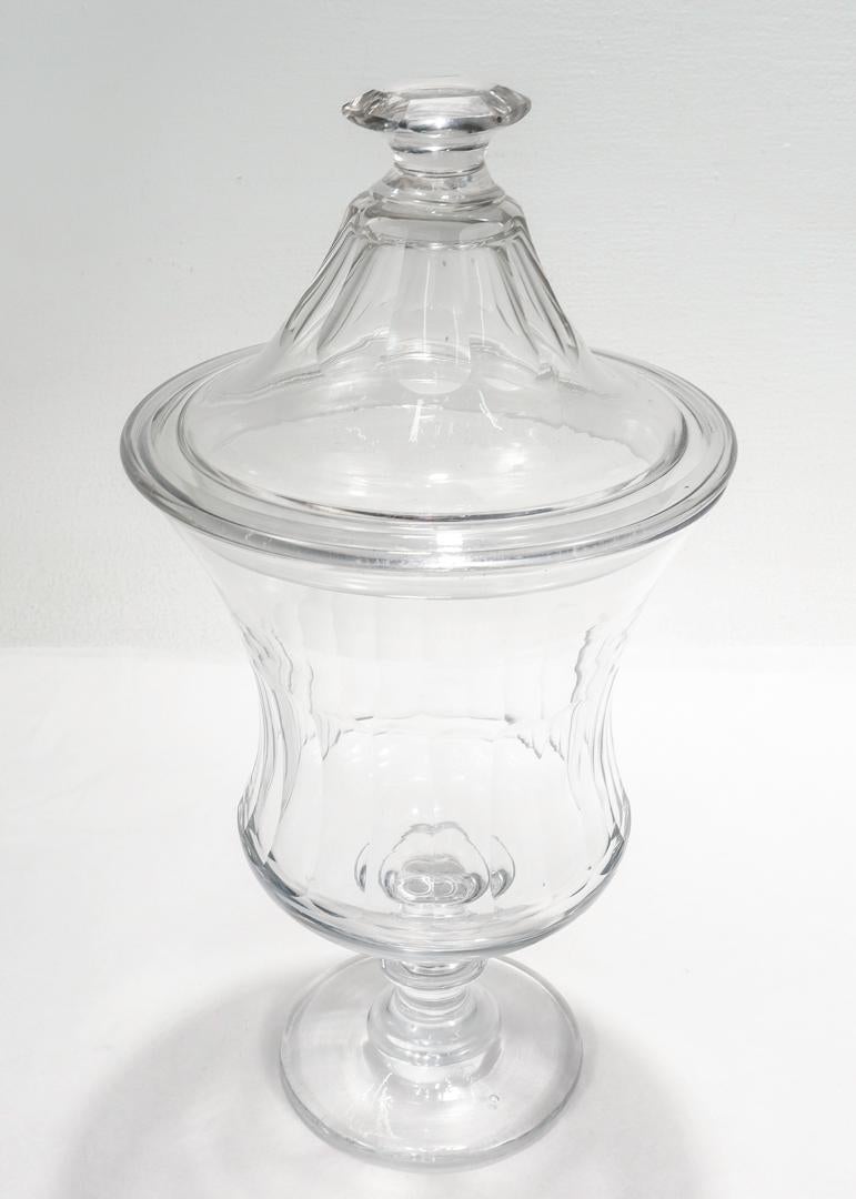 20th Century Antique English Cut Glass Footed and Lidded or Covered Jar For Sale