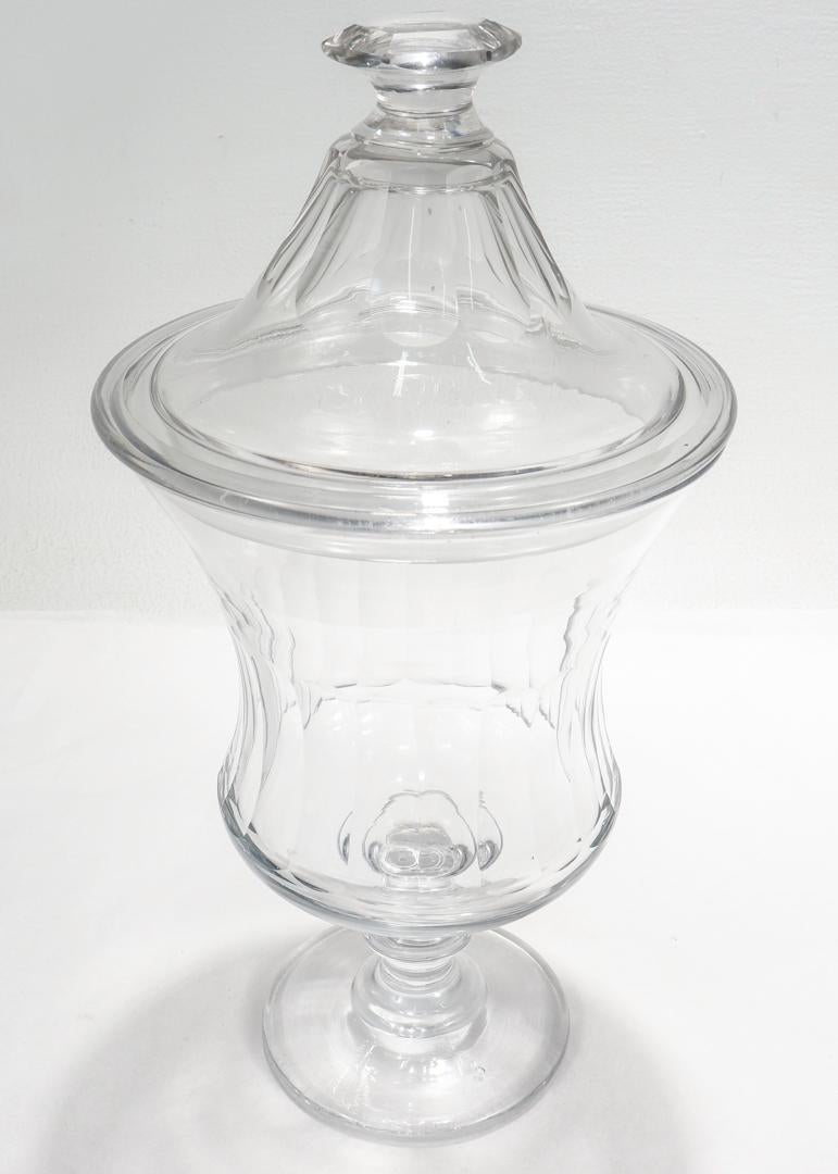 Antique English Cut Glass Footed and Lidded or Covered Jar For Sale 1