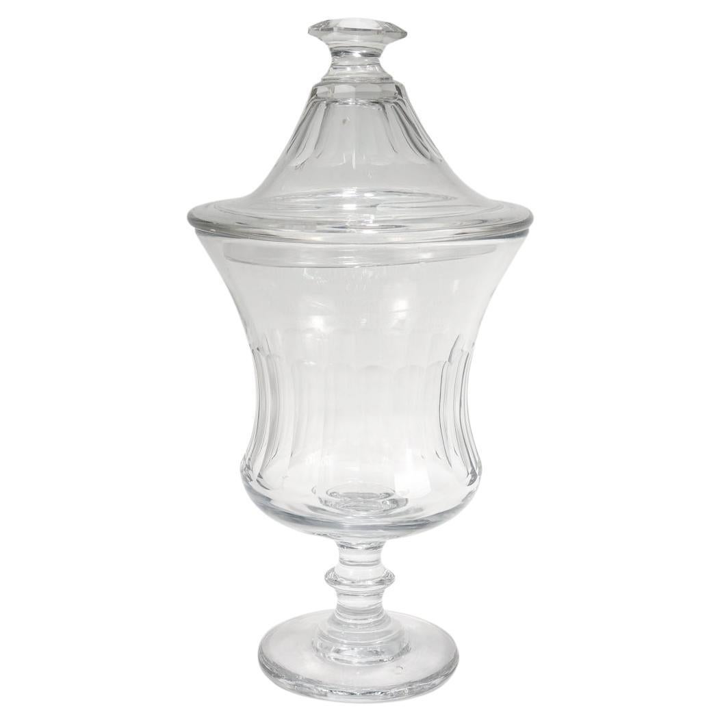 Antique English Cut Glass Footed and Lidded or Covered Jar For Sale