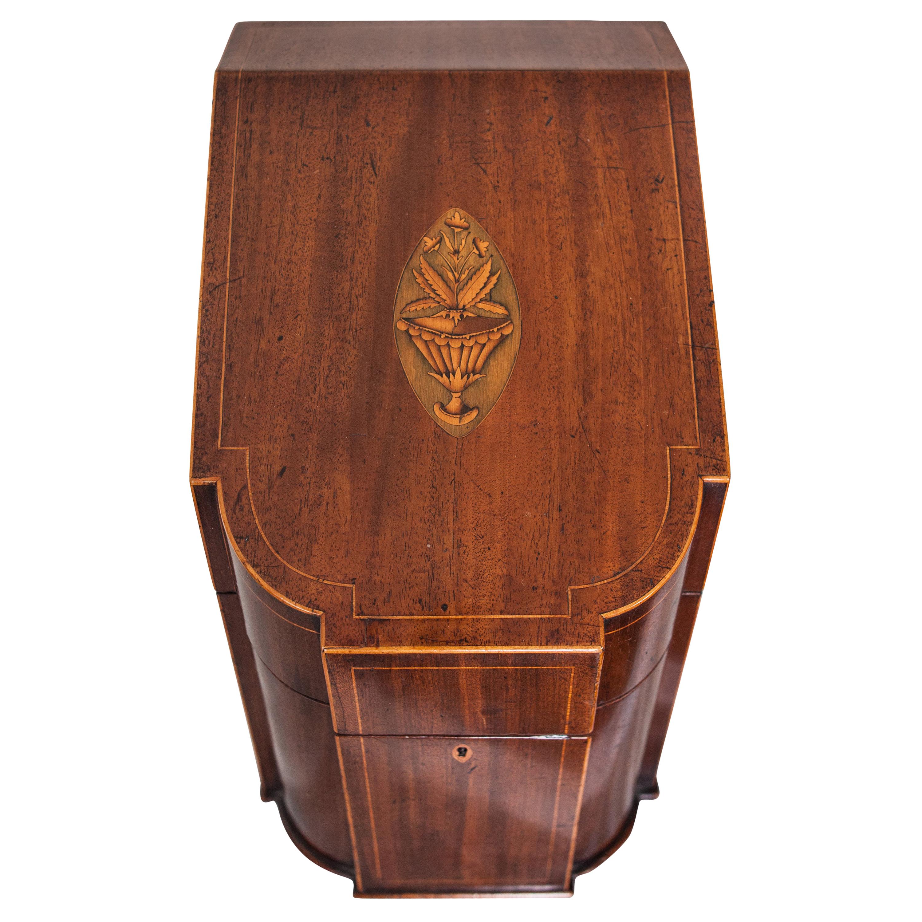 Antique English Cutlery Box with String Inlay For Sale