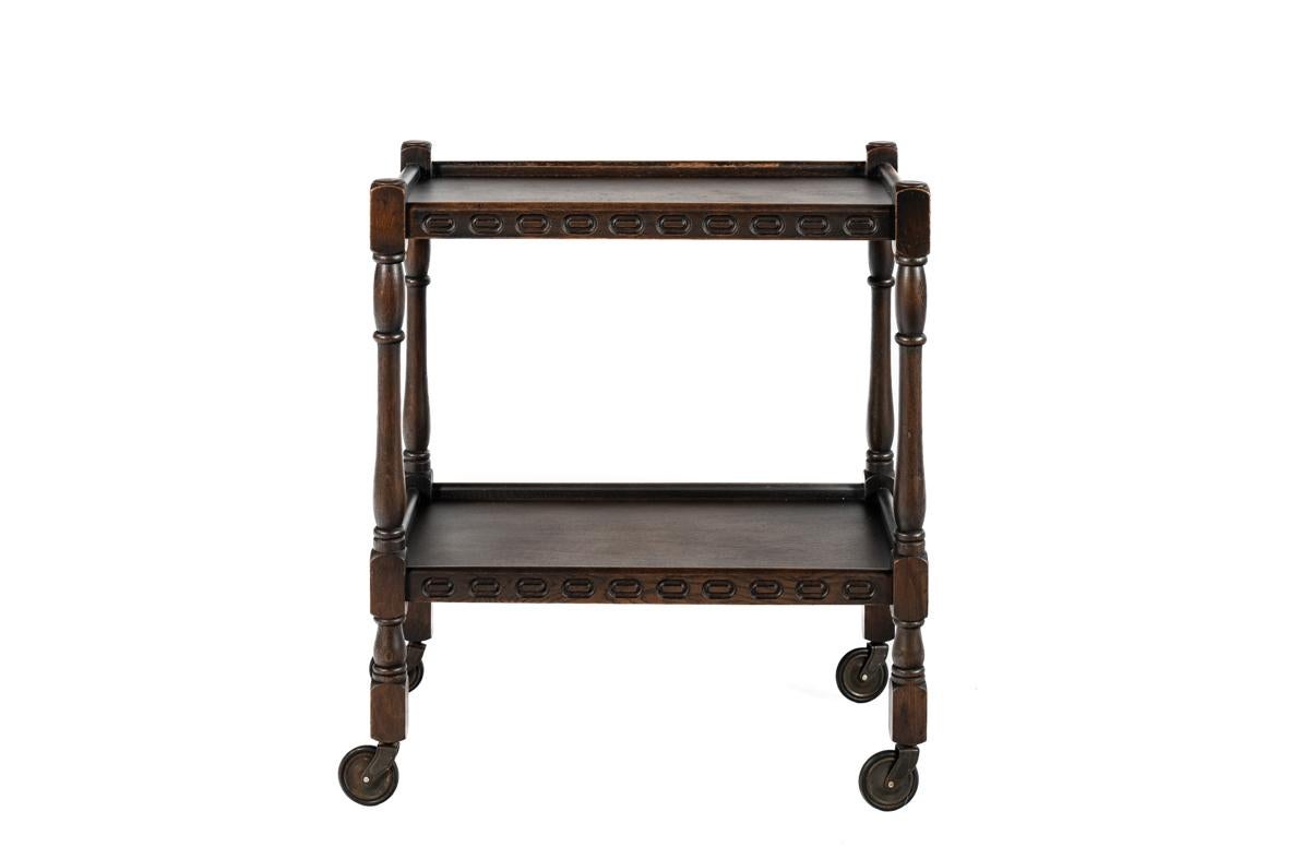 Lacquered Antique English dark brown two tier Tea Caddy Table made by Piory Funriture For Sale