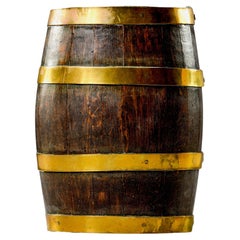 Used English Dark Oak Barrel with Brass Bands