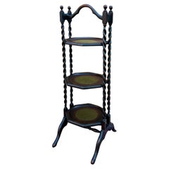 Antique English Dark Oak Double Post Barley Twist Pie Stand Side Cake c. 1930s