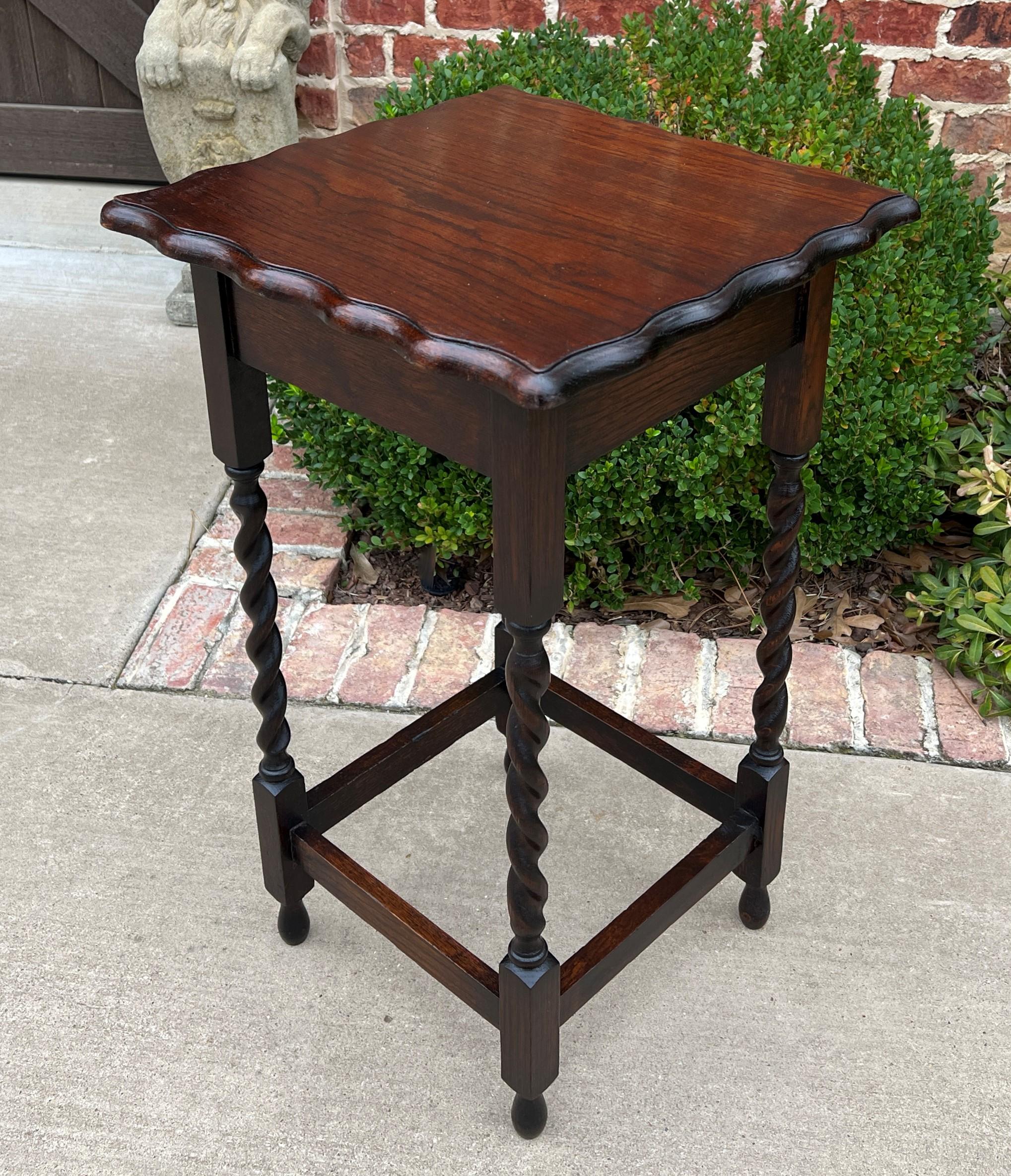 Antique English Dark Oak End Table Barley Twist Pie Crust Edge Square Side Table 4