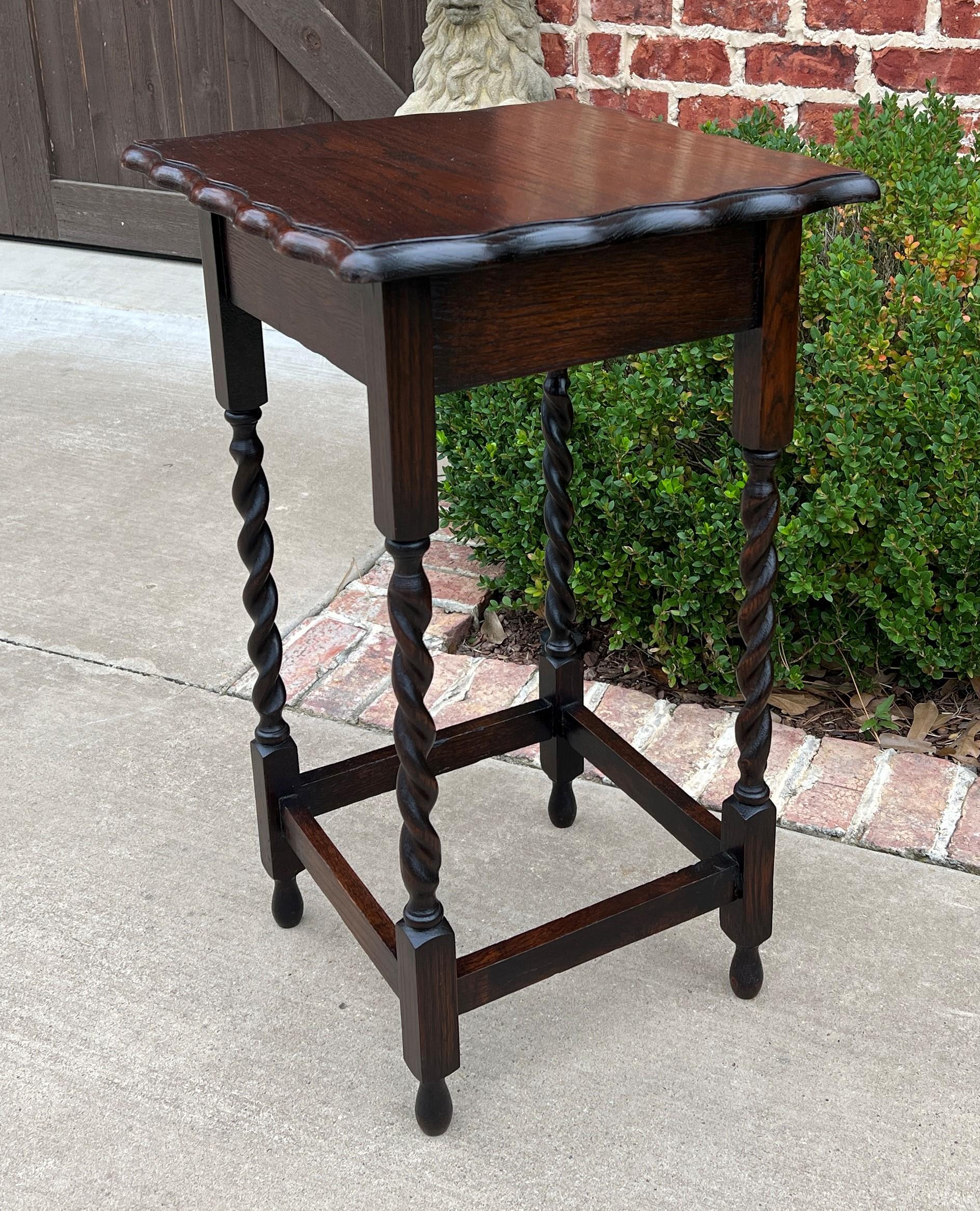 Antique English Dark Oak End Table Barley Twist Pie Crust Edge Square Side Table 5