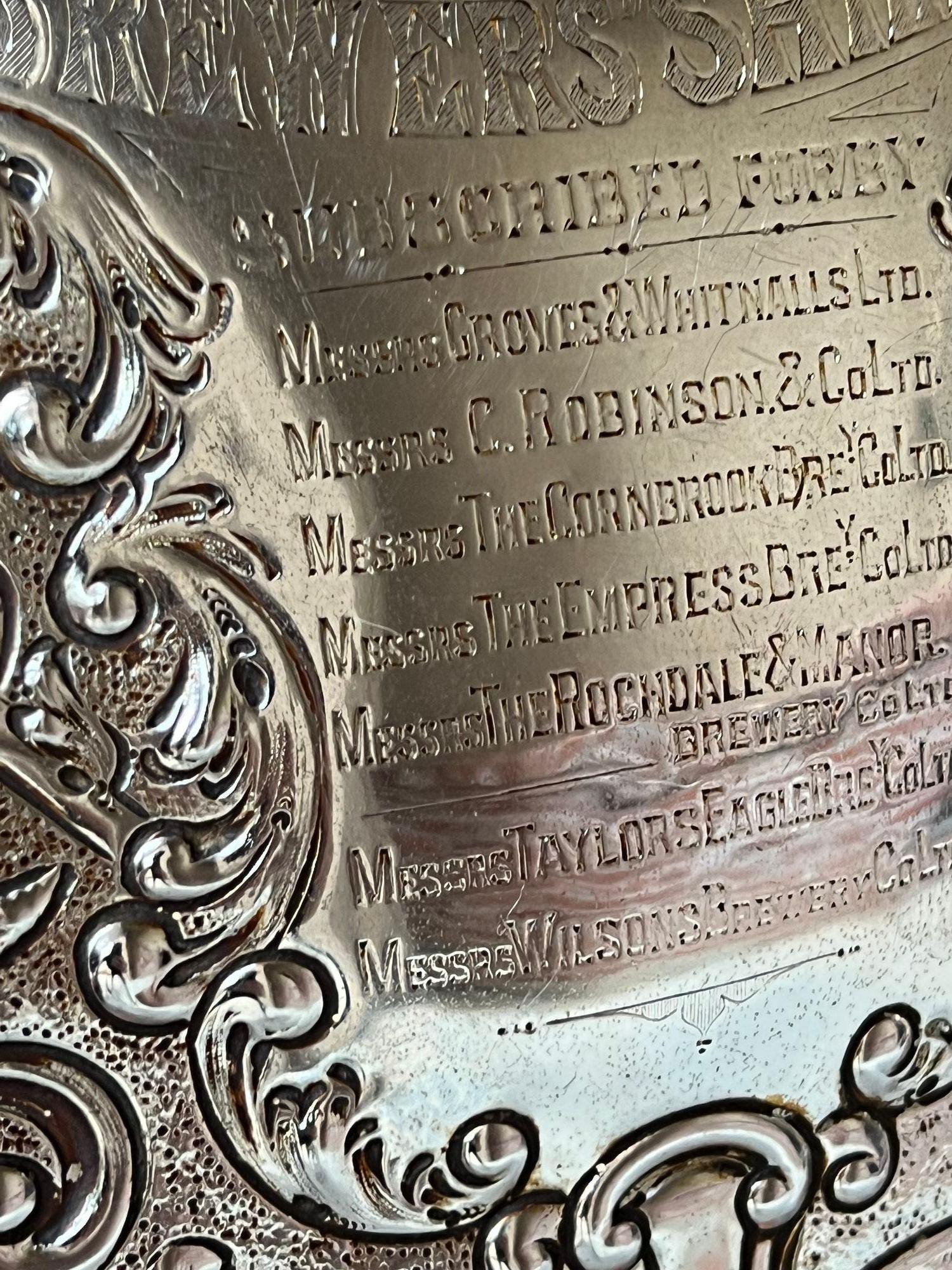 Antique English Dart Game Trophy Award Shield Oak Plaque Silver Plate c1909 For Sale 8