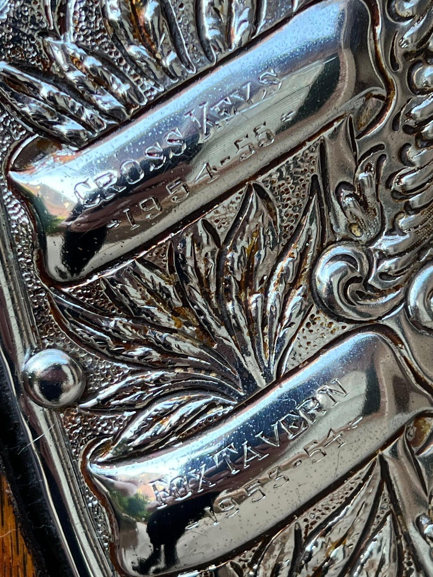 Antique English Dart Game Trophy Award Shield Oak Plaque Silver Plate c1909 For Sale 9