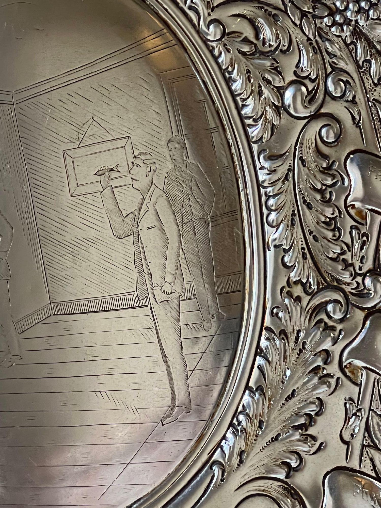 British Antique English Dart Game Trophy Award Shield Oak Plaque Silver Plate c1909 For Sale