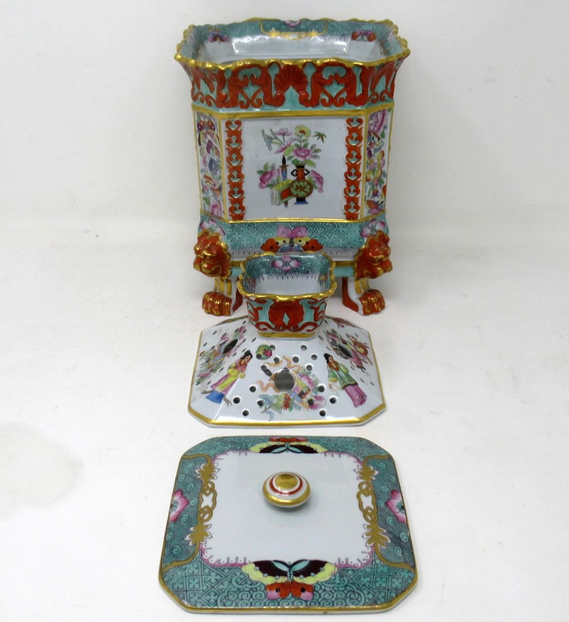 19th Century Antique English Davenport China Porcelain Bulb Bough Pot Centerpiece Chinoiserie