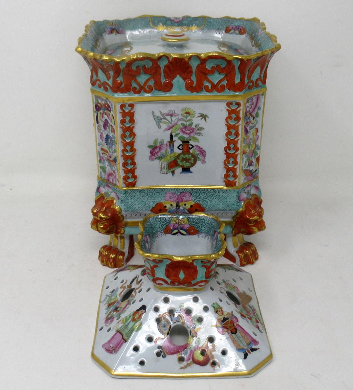 Ceramic Antique English Davenport China Porcelain Bulb Bough Pot Centerpiece Chinoiserie