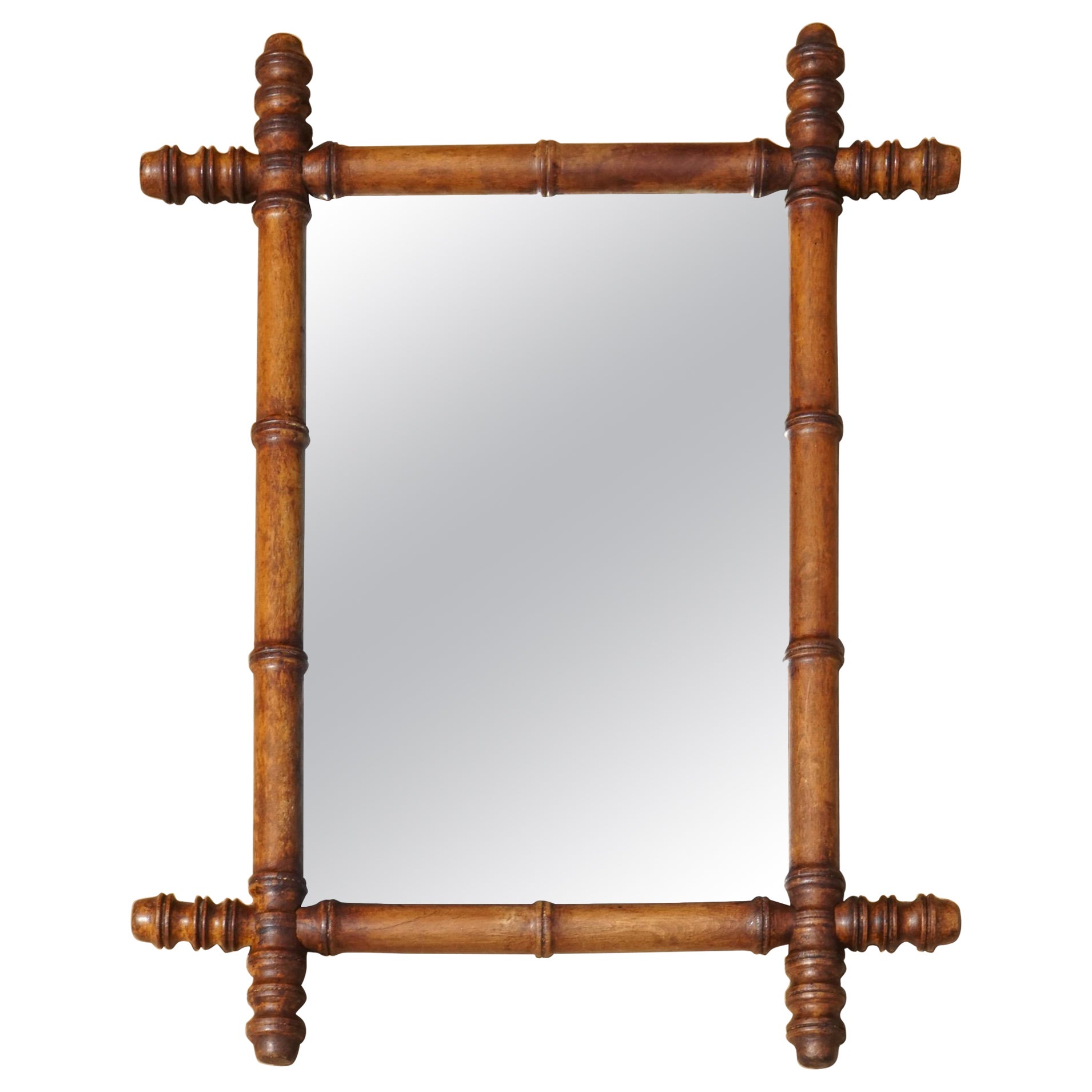 ANTIQUE ENGLISH DECORATIVE FAUX BAMBOO WALL MiRROR WITH LIGHT FOXiNG GLASS