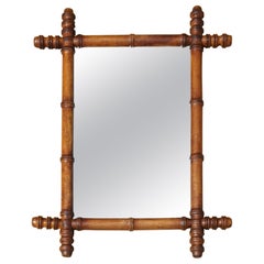 ANTIQUE ENGLISH DECORATIVE FAUX BAMBOO WALL MiRROR WITH LIGHT FOXiNG GLASS