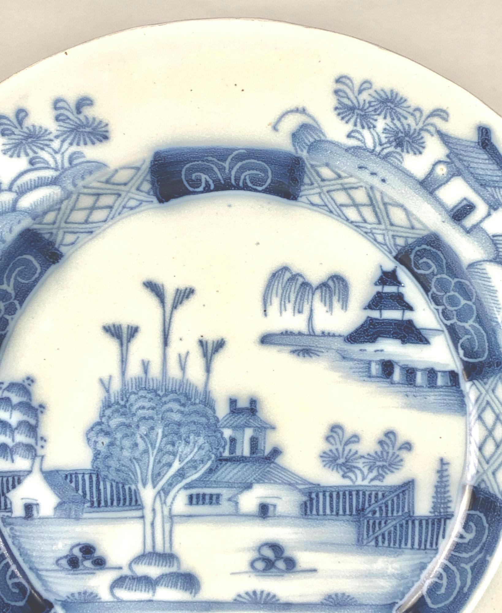 18th Century Antique English Delft Blue and White Dish Hand-Painted Chinoiserie Circa 1760
