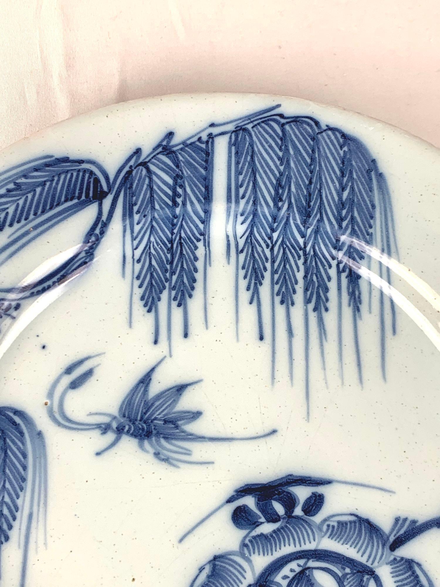 18th Century Antique English Delft Plate Blue & White Hand-Painted Chinoiserie c.1760