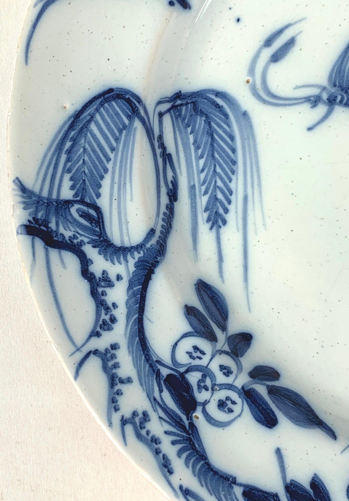 Antique English Delft Plate Blue & White Hand-Painted Chinoiserie c.1760 3
