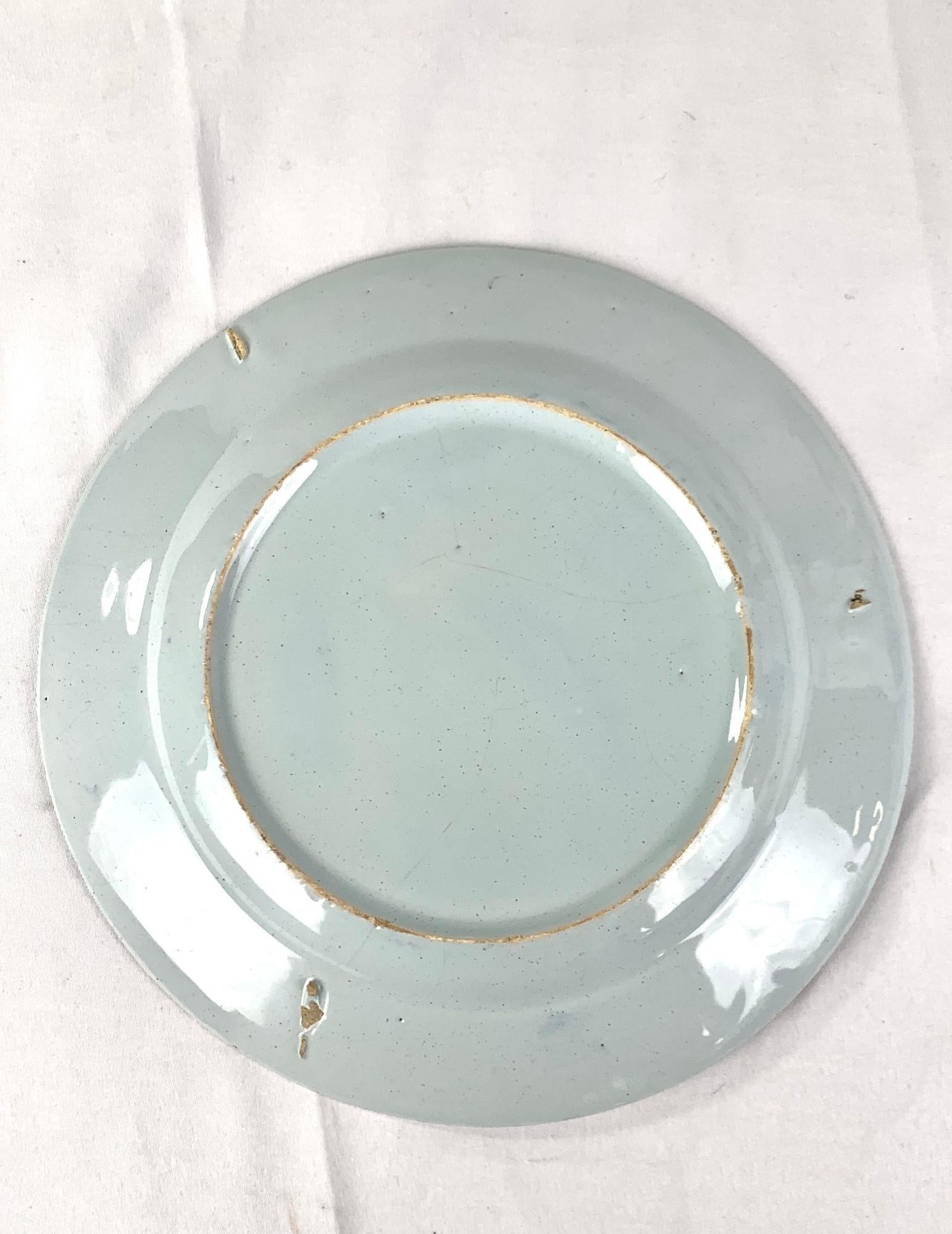 Antique English Delft Plate Blue & White Hand-Painted Chinoiserie c.1760 4