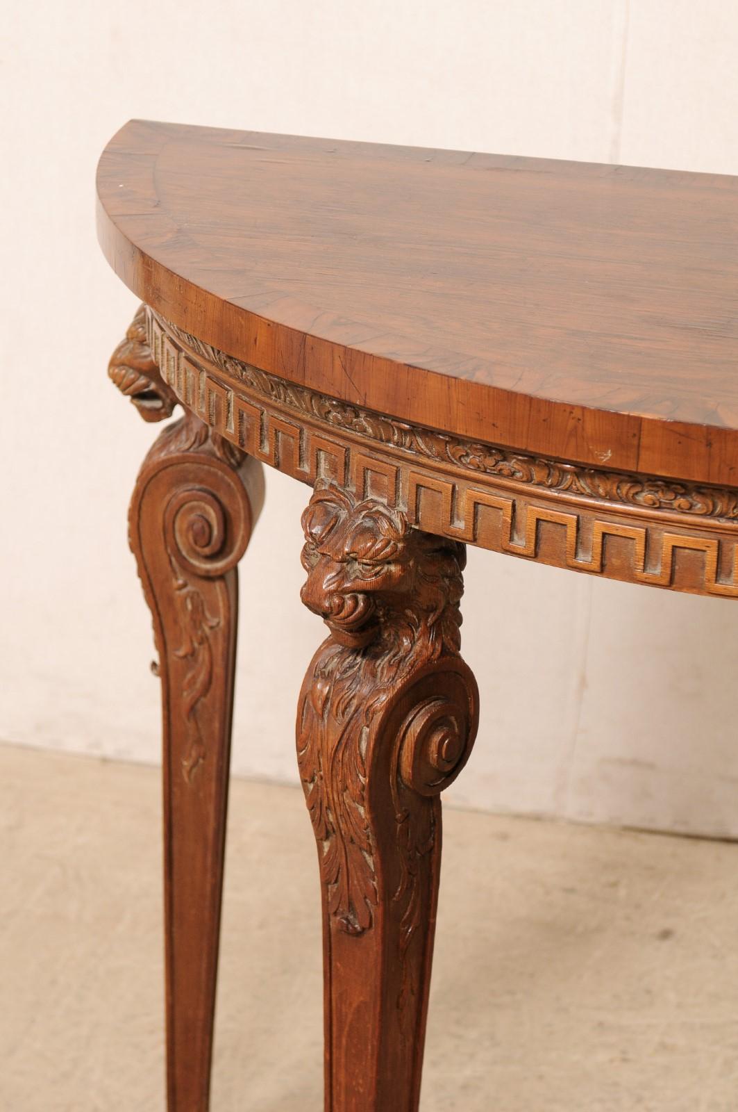 Antique English Demi-Console Table w/Lion-Carved Legs For Sale 3