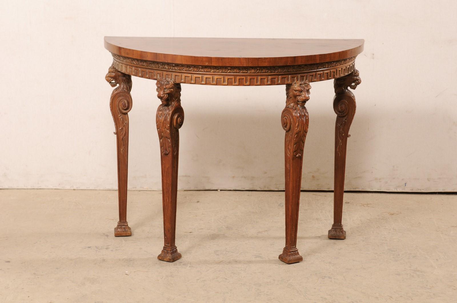 Antique English Demi-Console Table w/Lion-Carved Legs For Sale 4