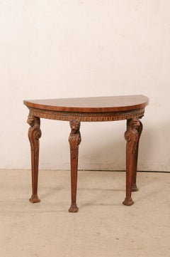 Antique English Demi-Console Table w/Lion-Carved Legs
