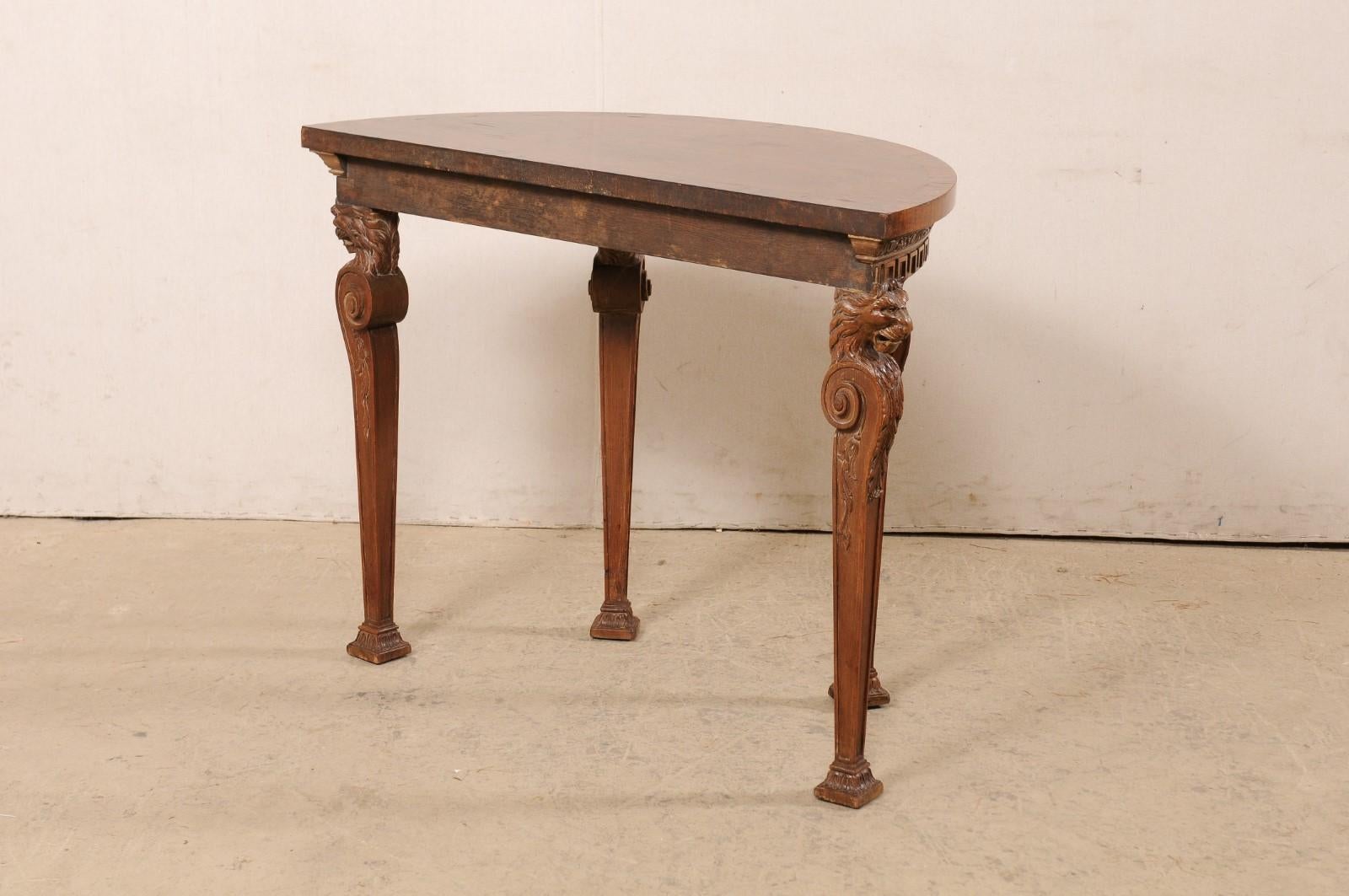 Antique English Demi-Console Table w/Lion-Carved Legs In Good Condition For Sale In Atlanta, GA