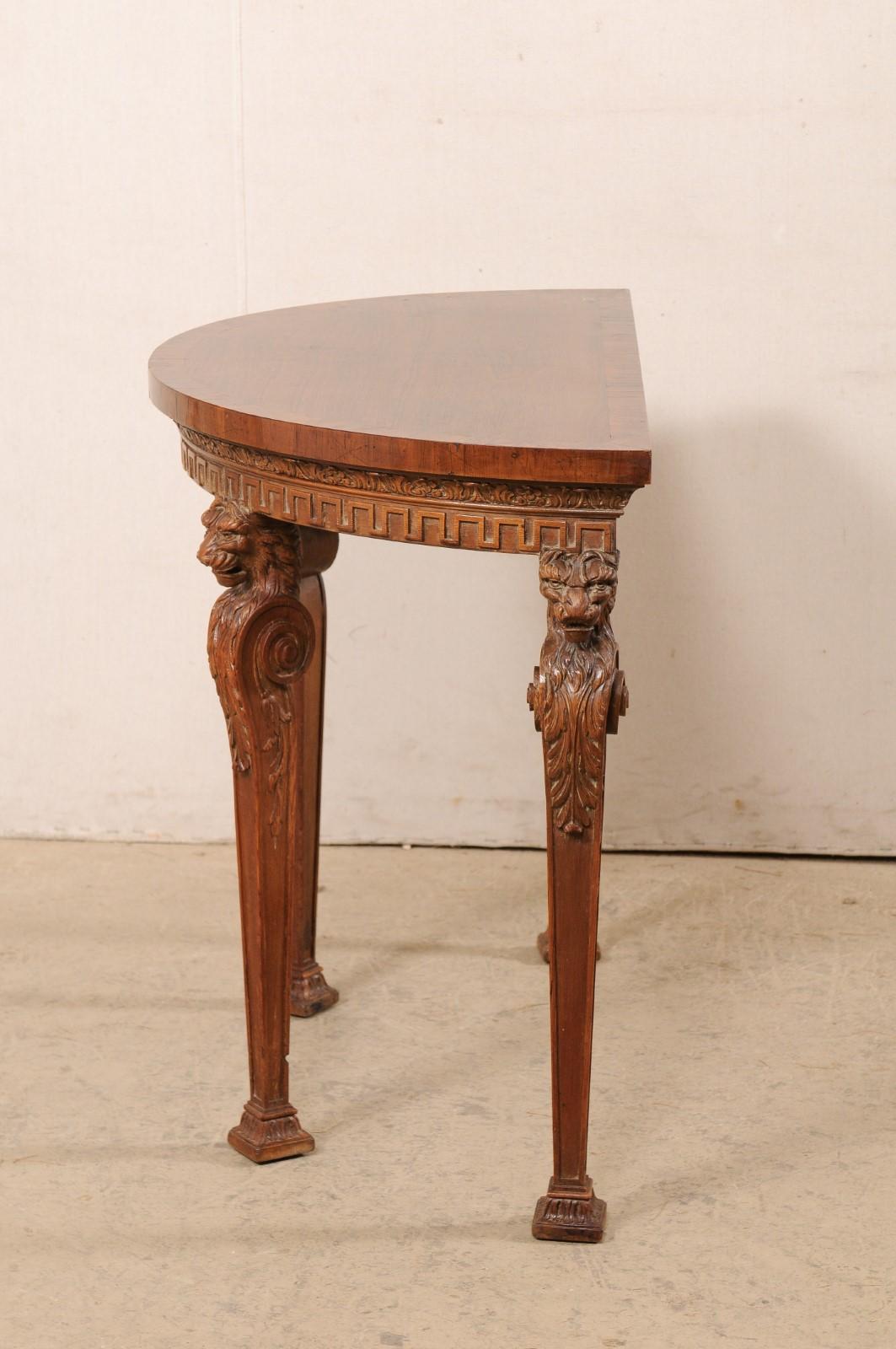 Antique English Demi-Console Table w/Lion-Carved Legs For Sale 1