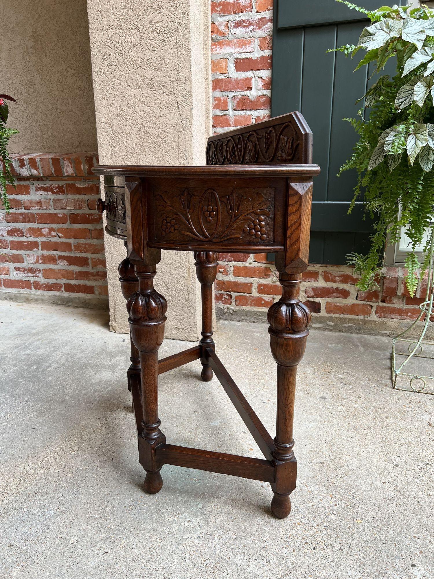Antique English Demilune Console Table Carved Oak Petite Hall Table Jacobean 5