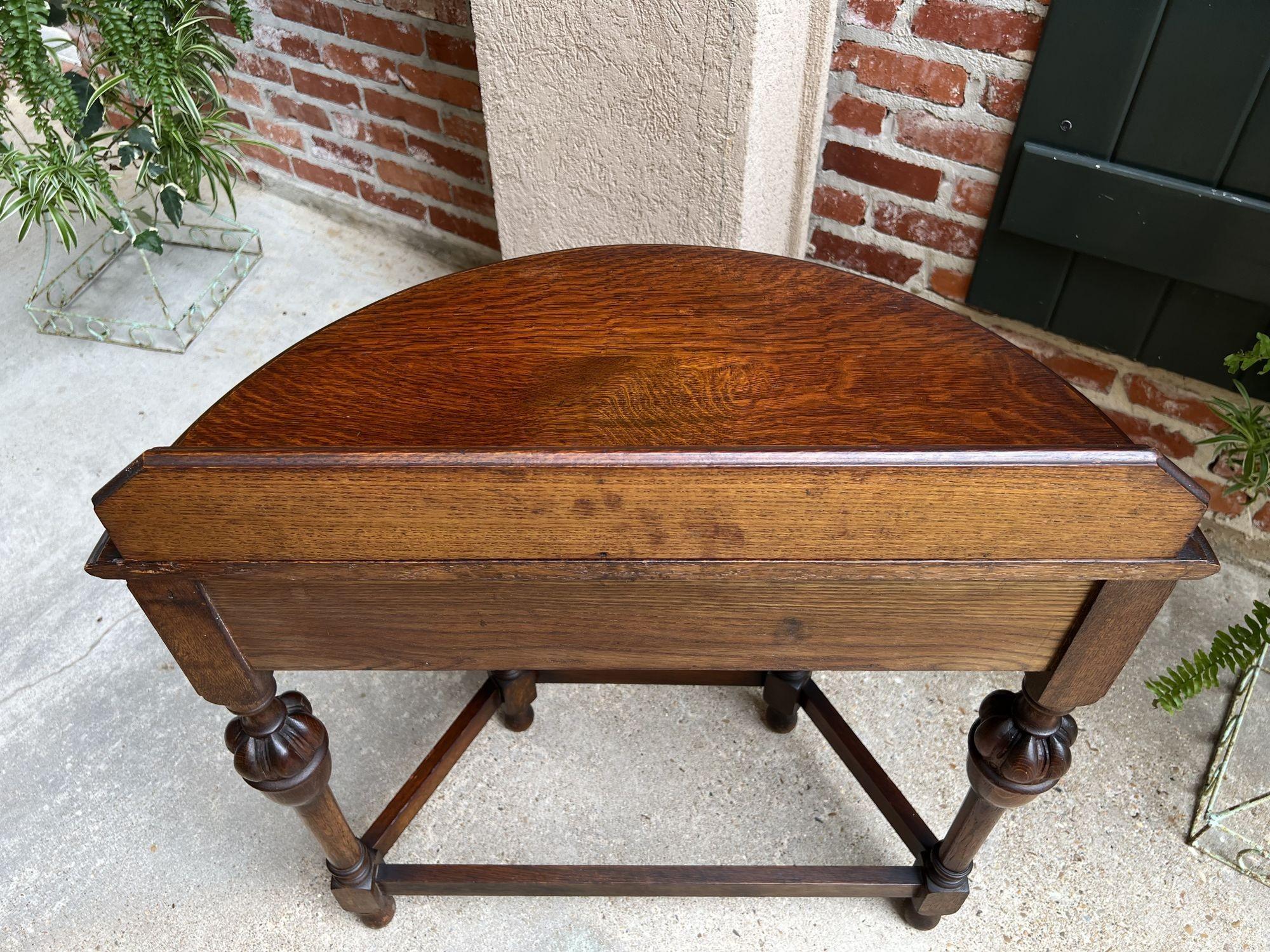 Antique English Demilune Console Table Carved Oak Petite Hall Table Jacobean 6