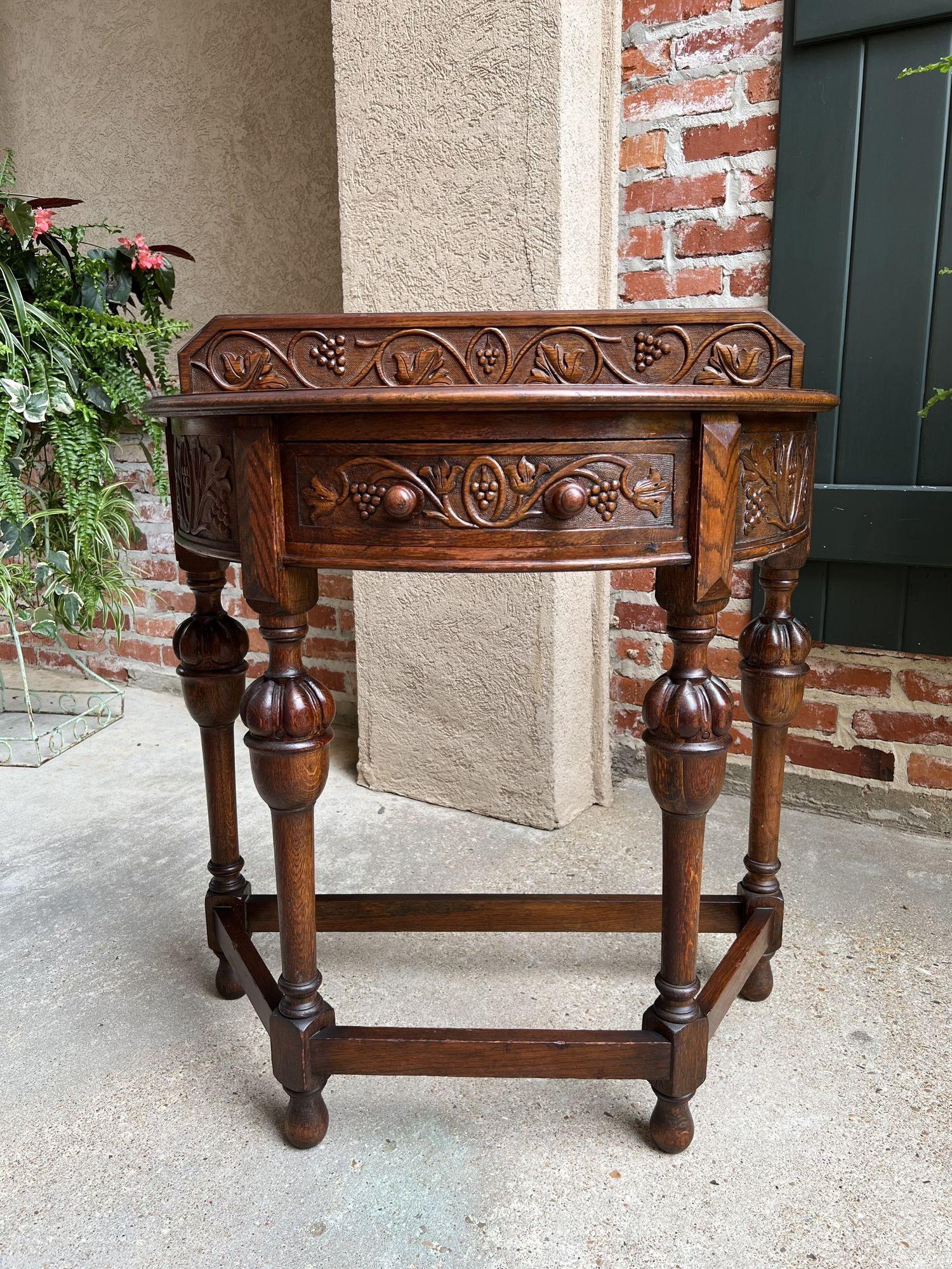 Antique English Demilune Console Table Carved Oak Petite Hall Table Jacobean 7