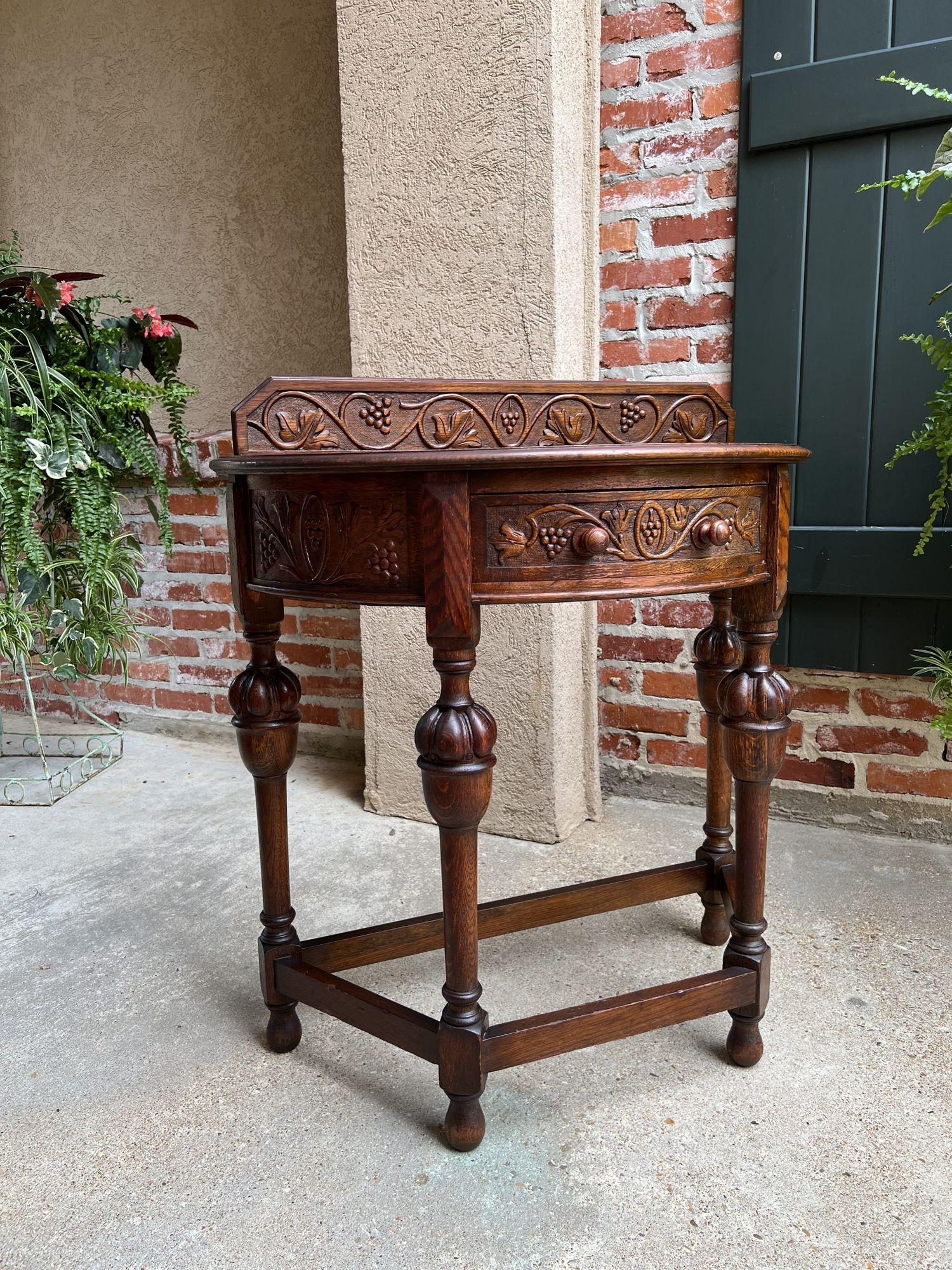Antique English Demilune Console Table Carved Oak Petite Hall Table Jacobean 8