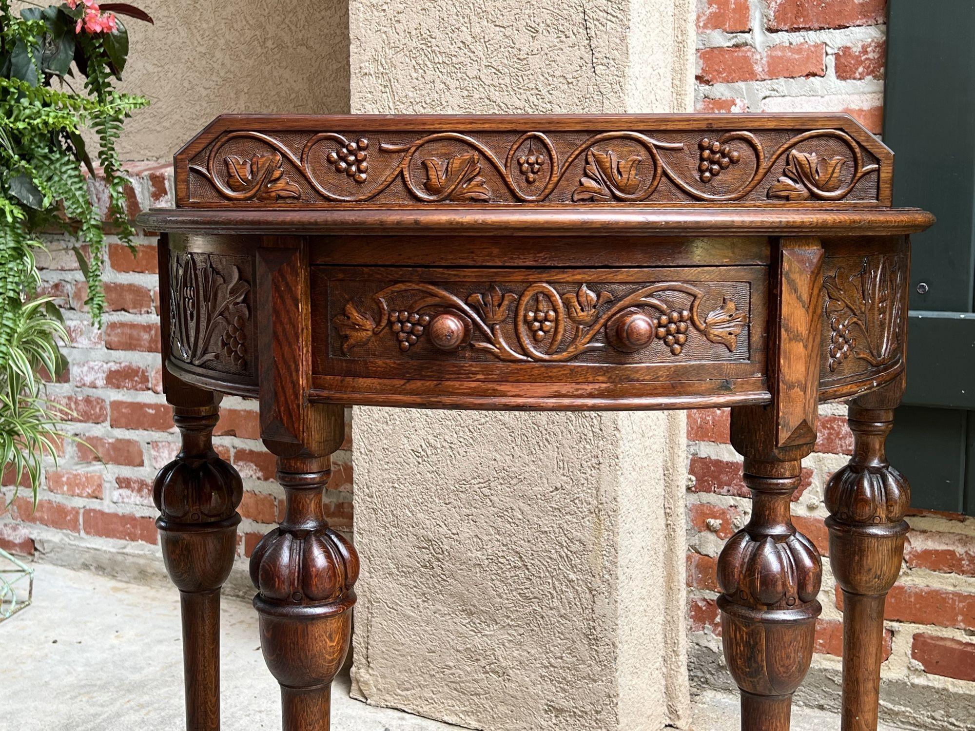 Antique English Demilune Console Table Carved Oak Petite Hall Table Jacobean 9