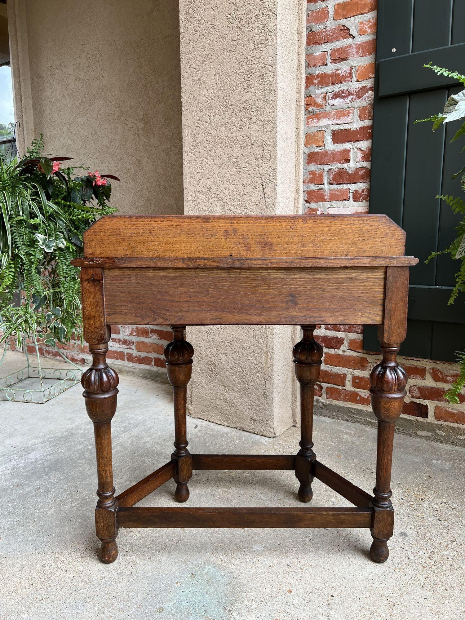 Hand-Carved Antique English Demilune Console Table Carved Oak Petite Hall Table Jacobean