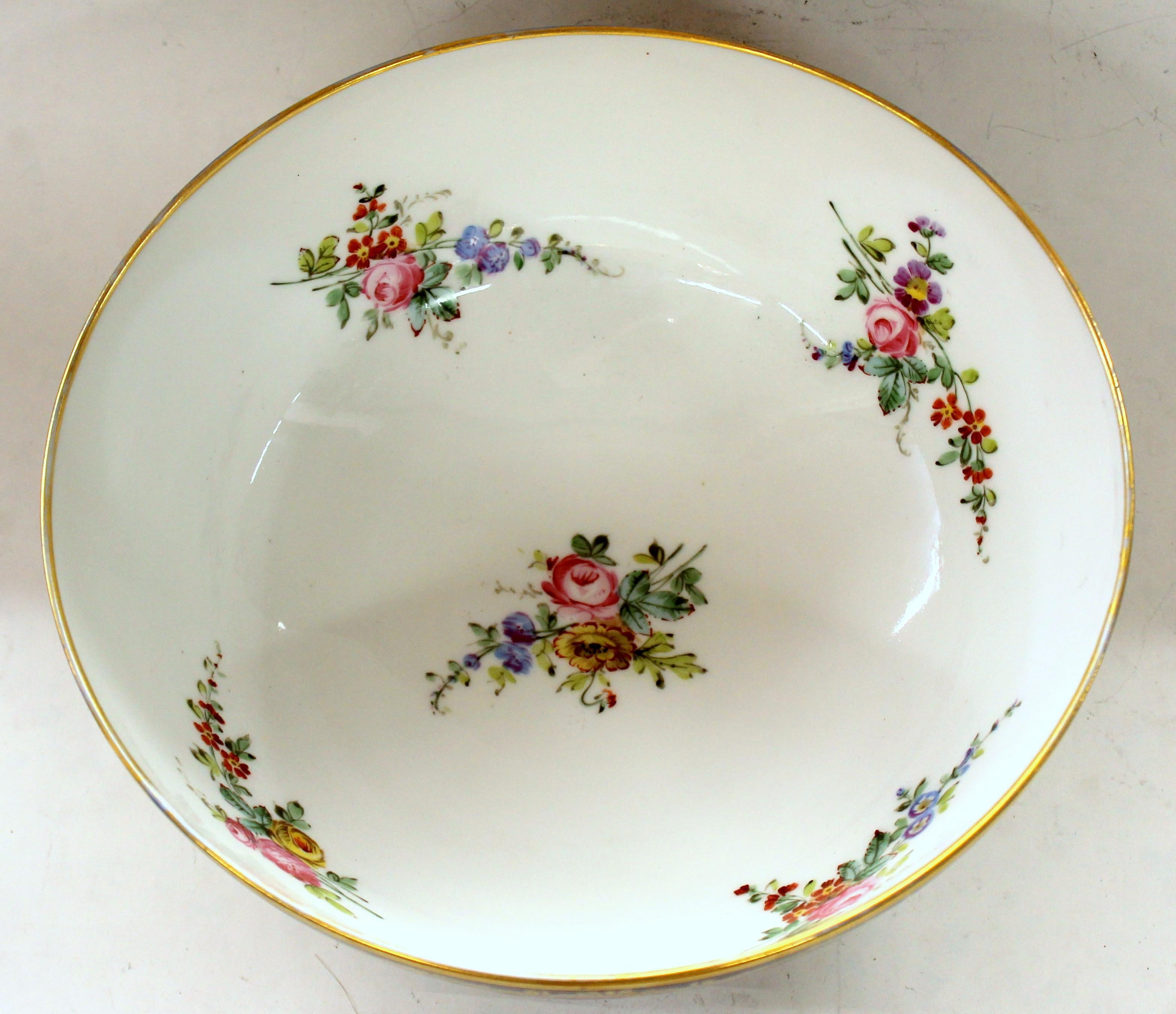 Antique English Derby Porcelain Hand-Painted Floral and Gilt Cobalt Round Bowl 9