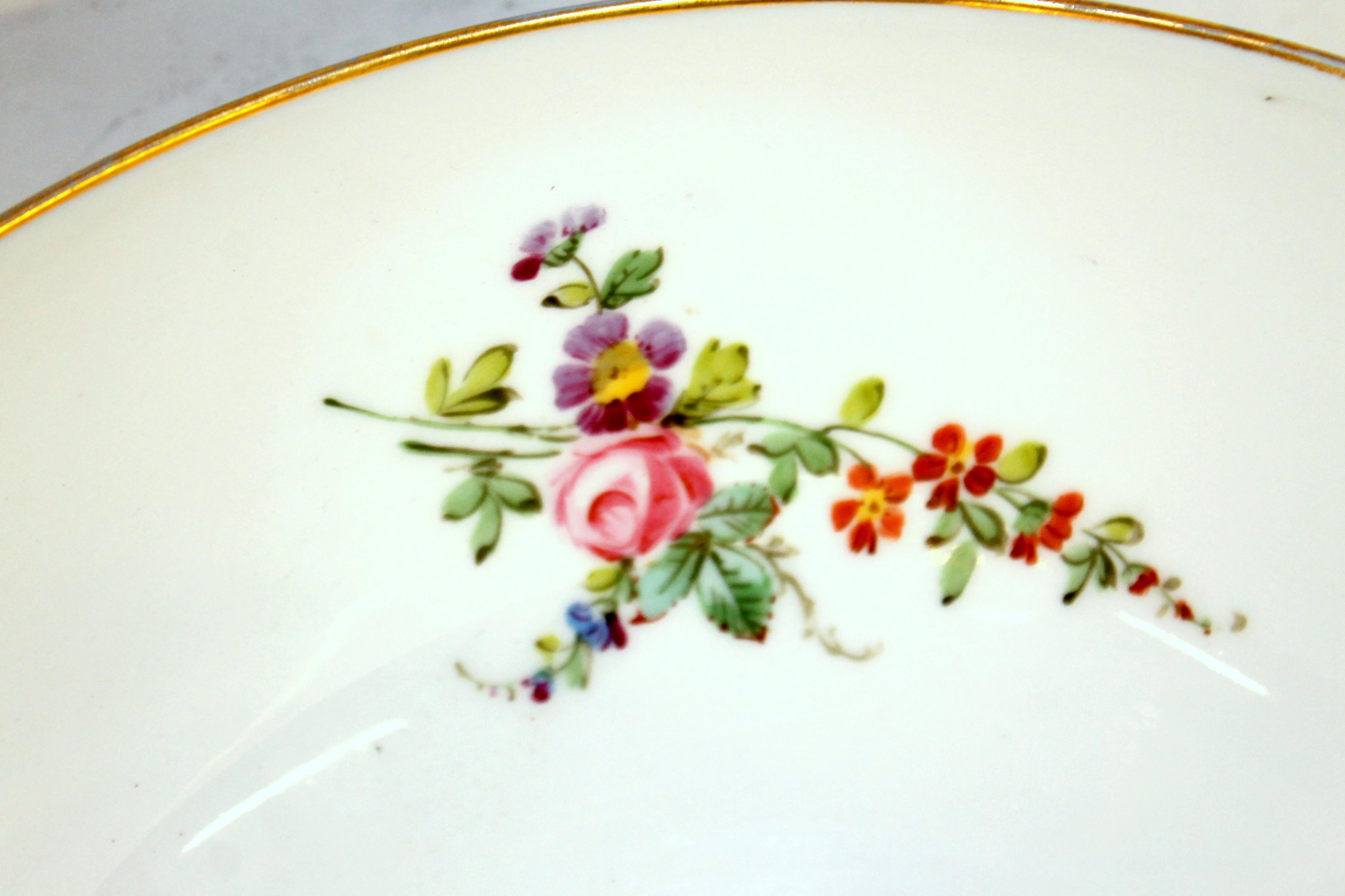 Antique English Derby Porcelain Hand Painted Floral Motif Large Round Bowl 6
