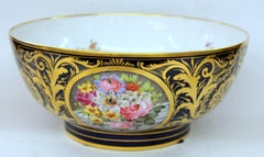 Antique English Derby Porcelain Hand Painted Floral Motif Large Round Bowl