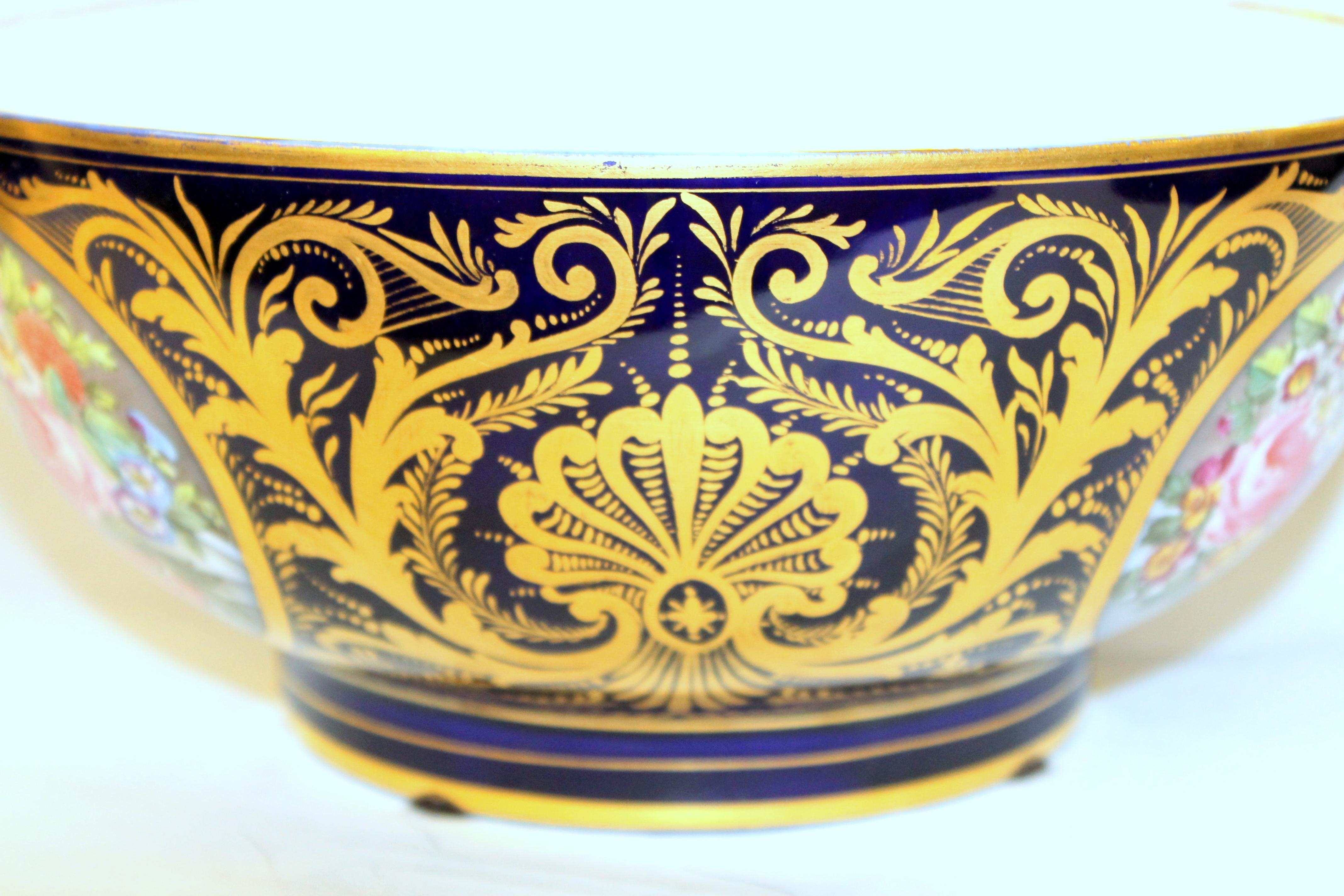 19th Century Antique English Derby Porcelain Hand Painted Floral Motif Large Round Bowl
