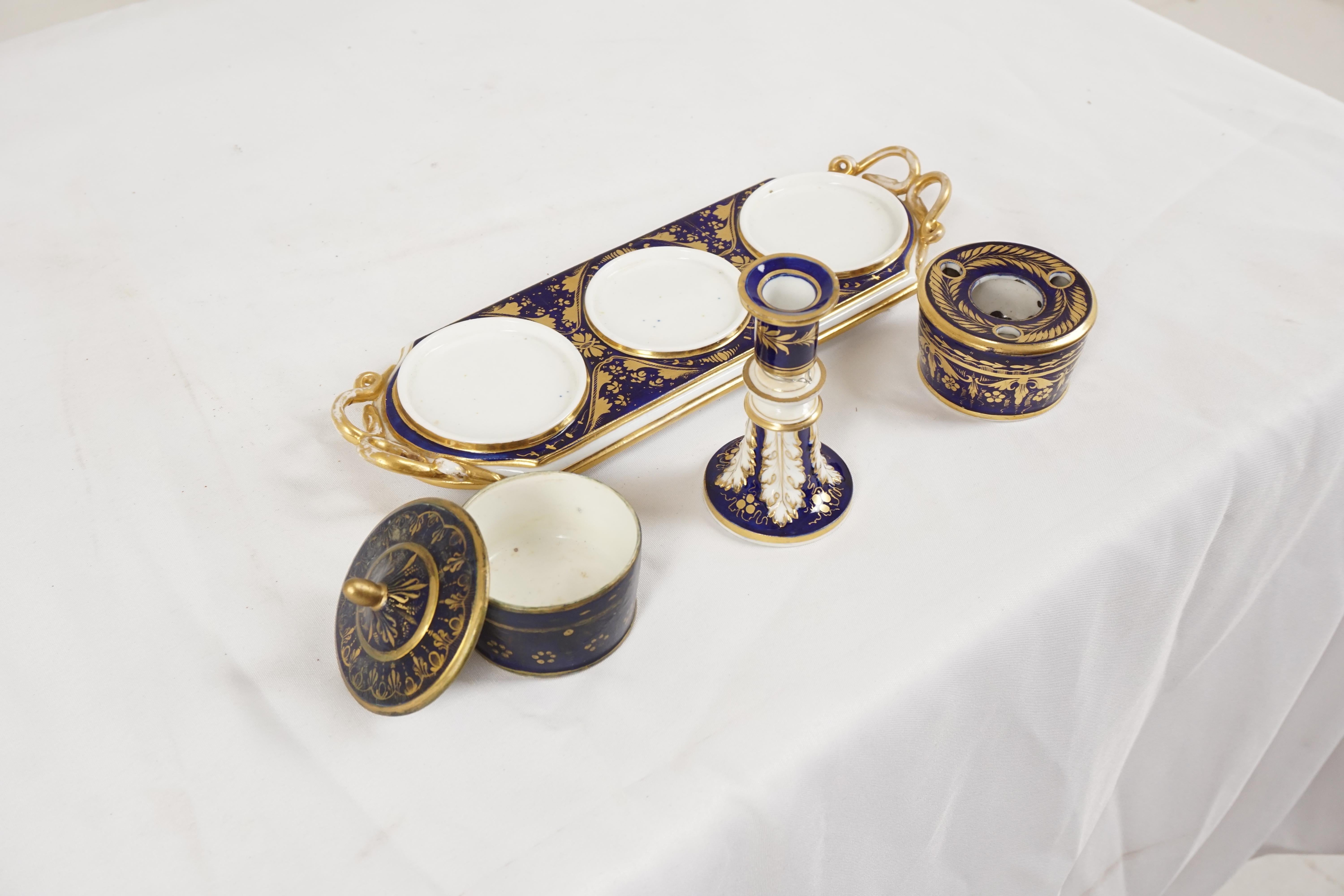 Antique English Derby Porcelain Ink Stand Dish on Tray, England 1870 ...