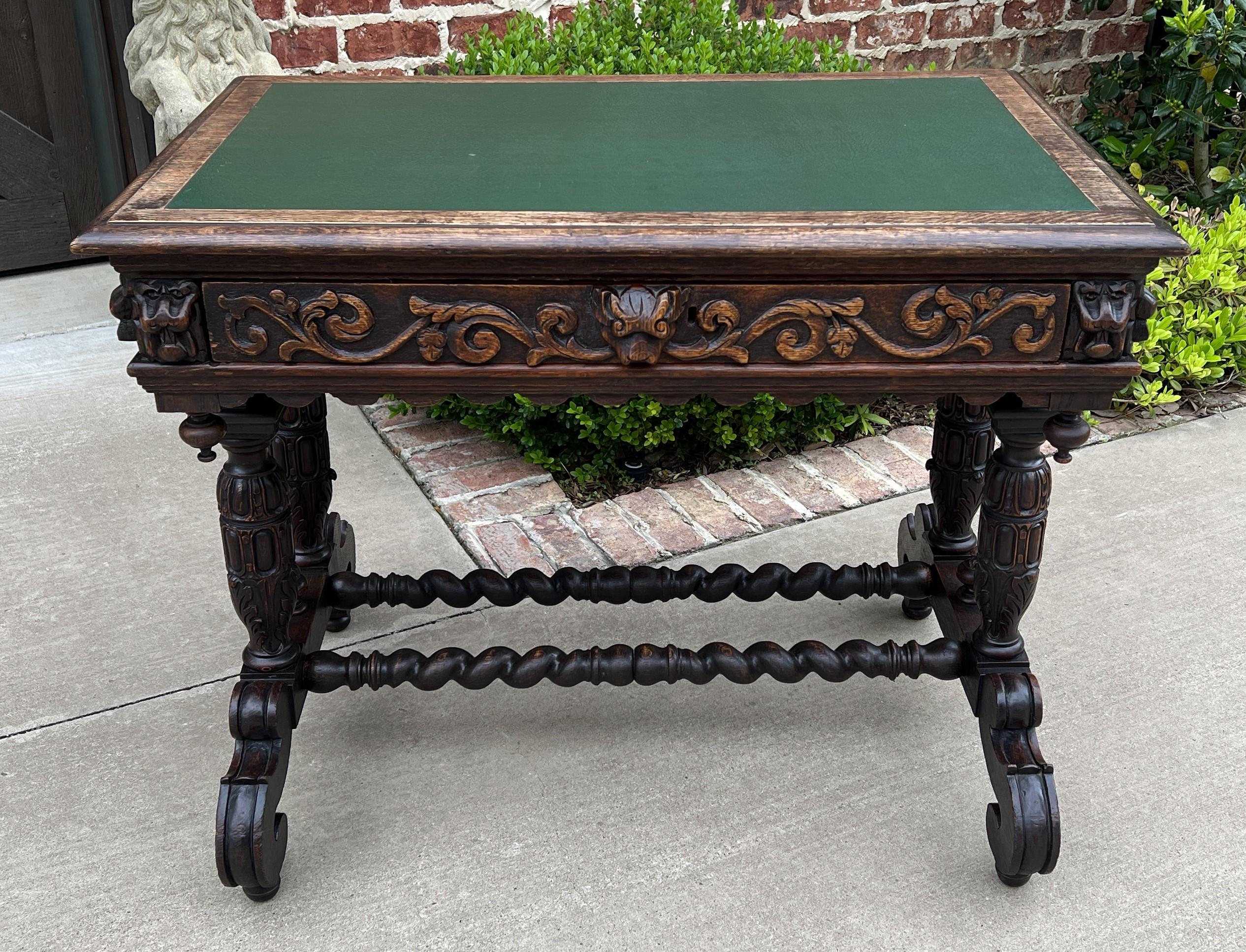 Antique English Desk Table with Drawer Oak Leather Top Barley Twist Petite For Sale 4