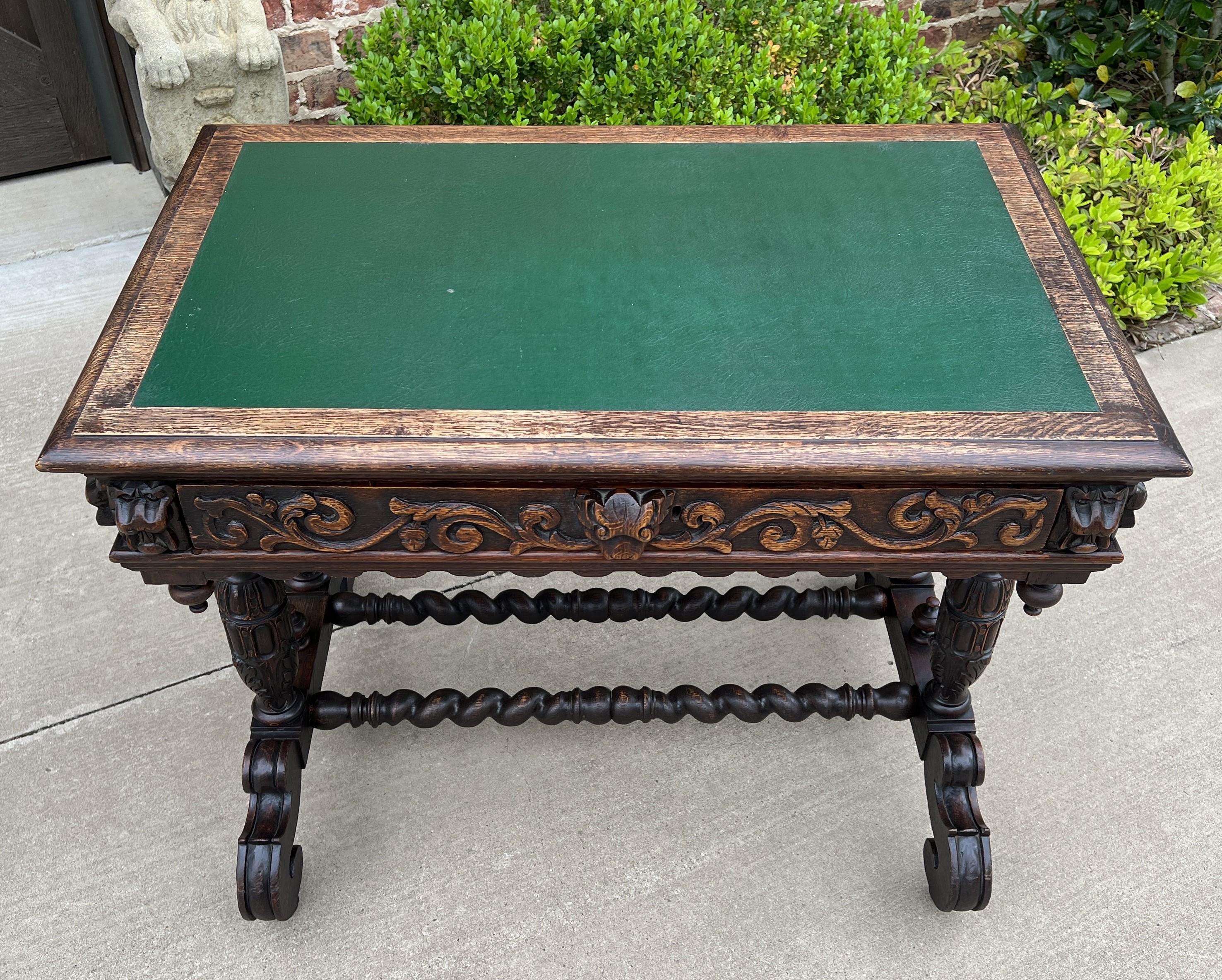 Antique English Desk Table with Drawer Oak Leather Top Barley Twist Petite For Sale 6