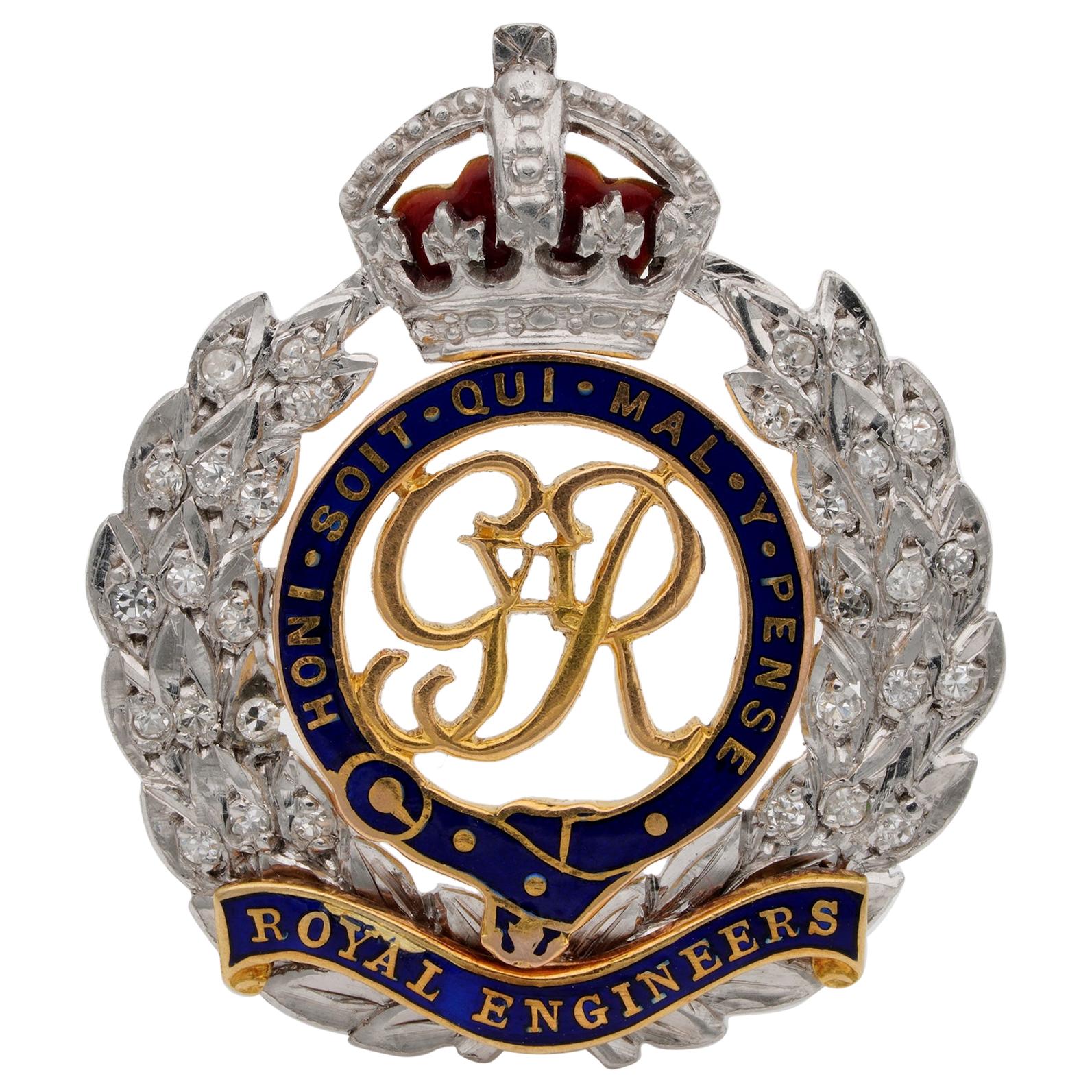 Antique English Diamond Royal Engineers Badge Brooch For Sale
