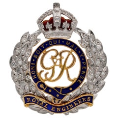 Antique English Diamond Royal Engineers Badge Brooch