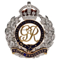 Broche anglaise ancienne en or 18 carats et platine avec diamants « Royal Engineers »