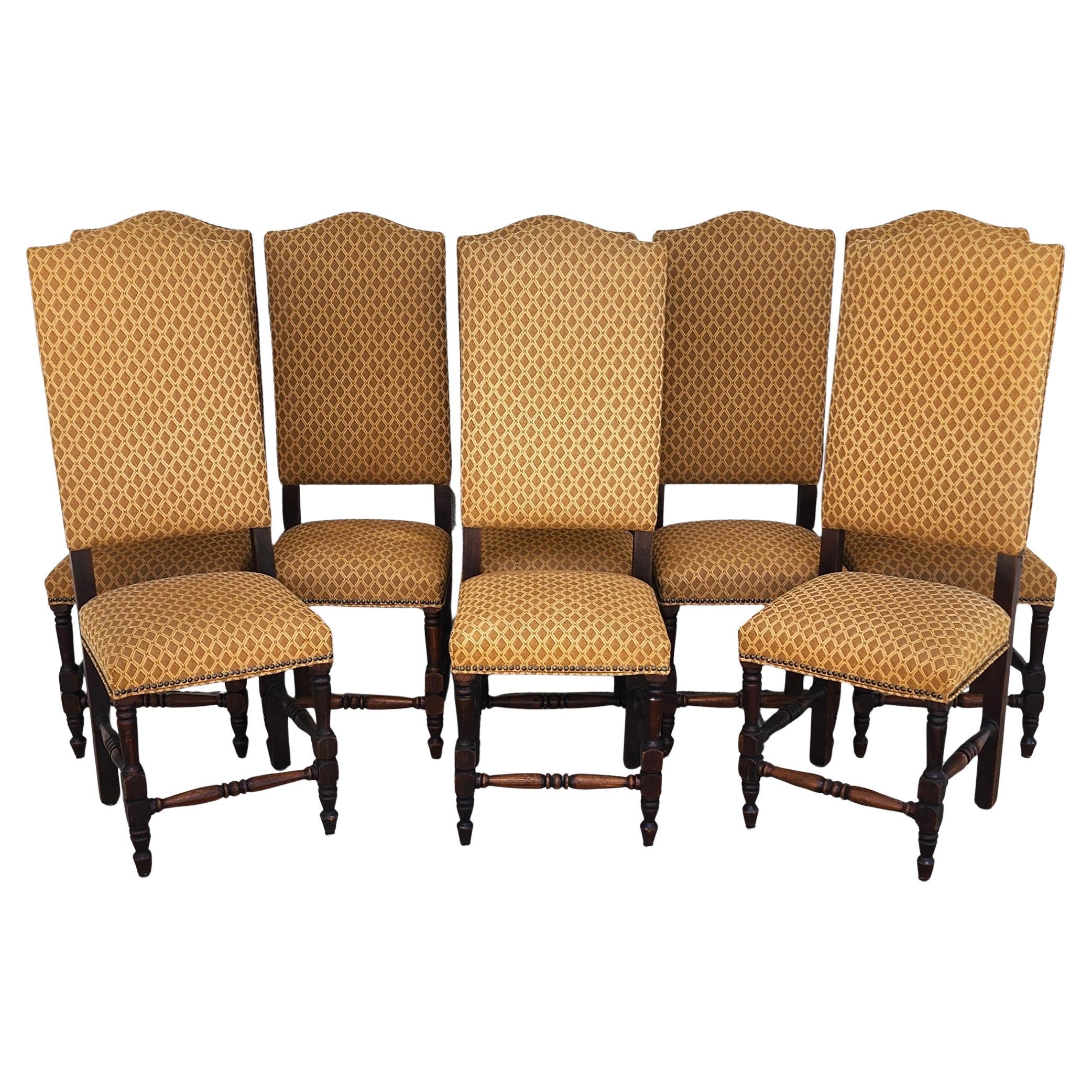 Juego de 8 sillas de comedor inglesas antiguas con respaldo alto