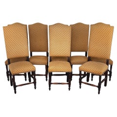 Juego de 8 sillas de comedor inglesas antiguas con respaldo alto