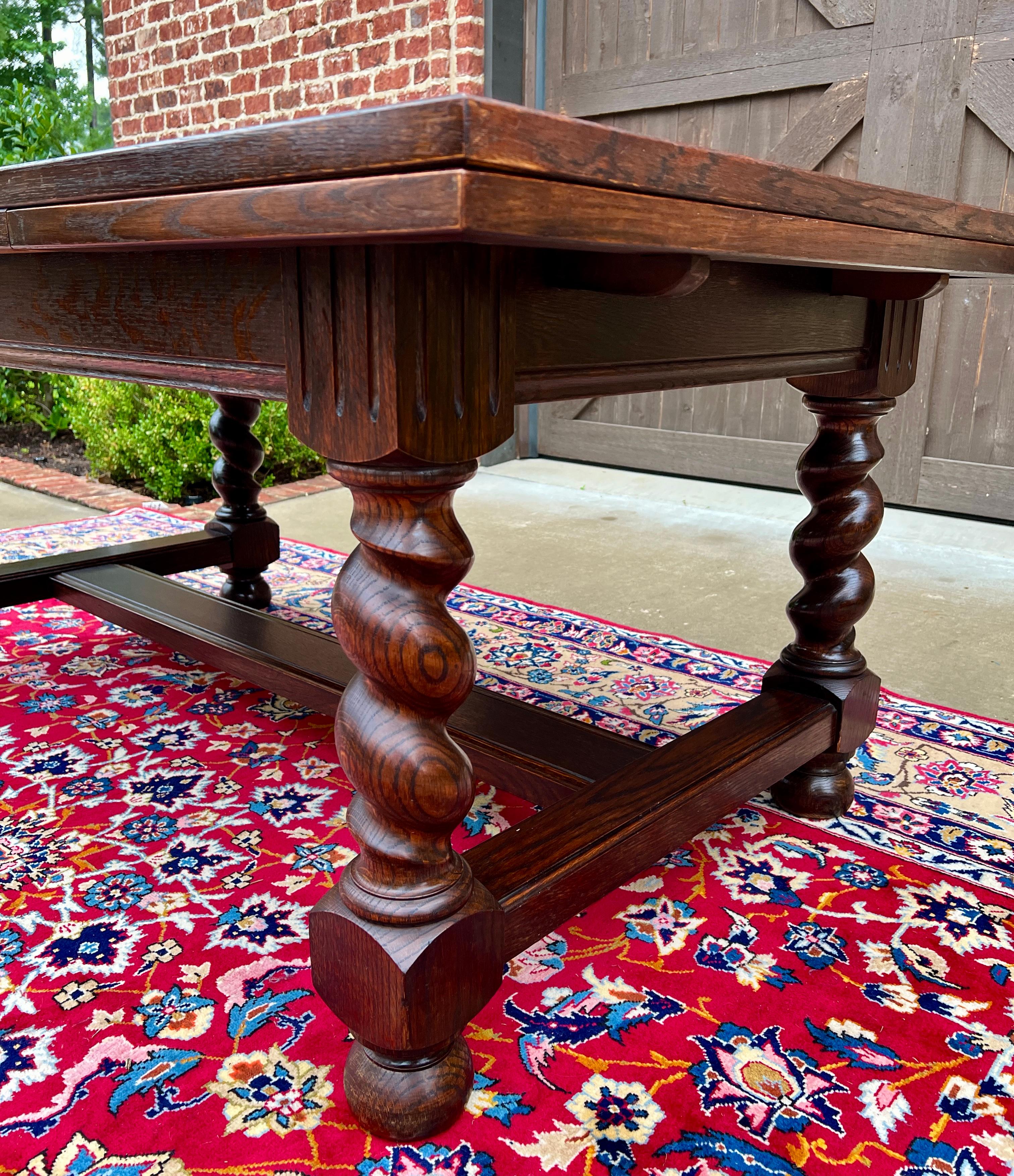 Antique English Dining Table Draw Leaf Table Barley Twist Oak Breakfast c. 1930s 3