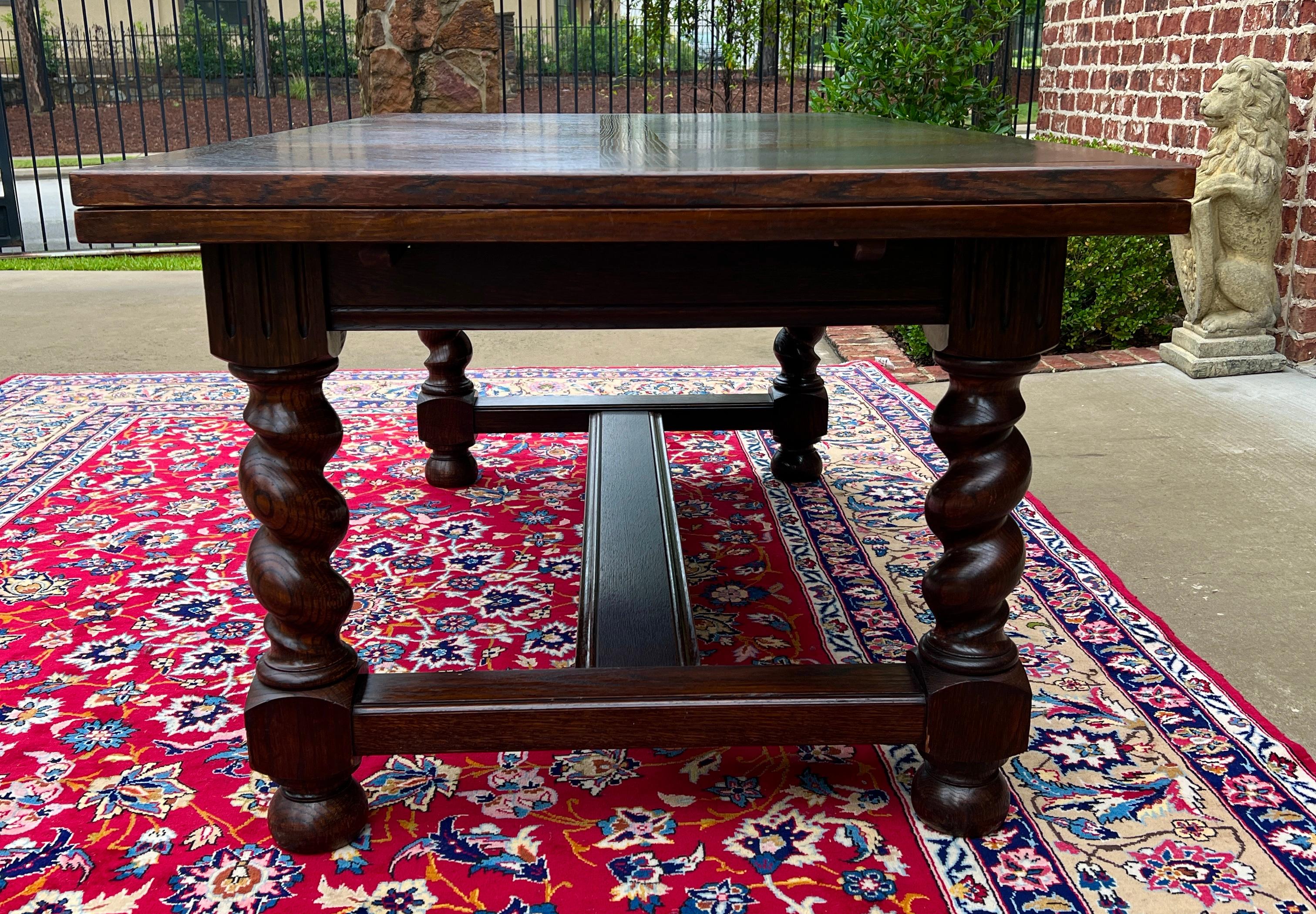 Antique English Dining Table Draw Leaf Table Barley Twist Oak Breakfast c. 1930s 4