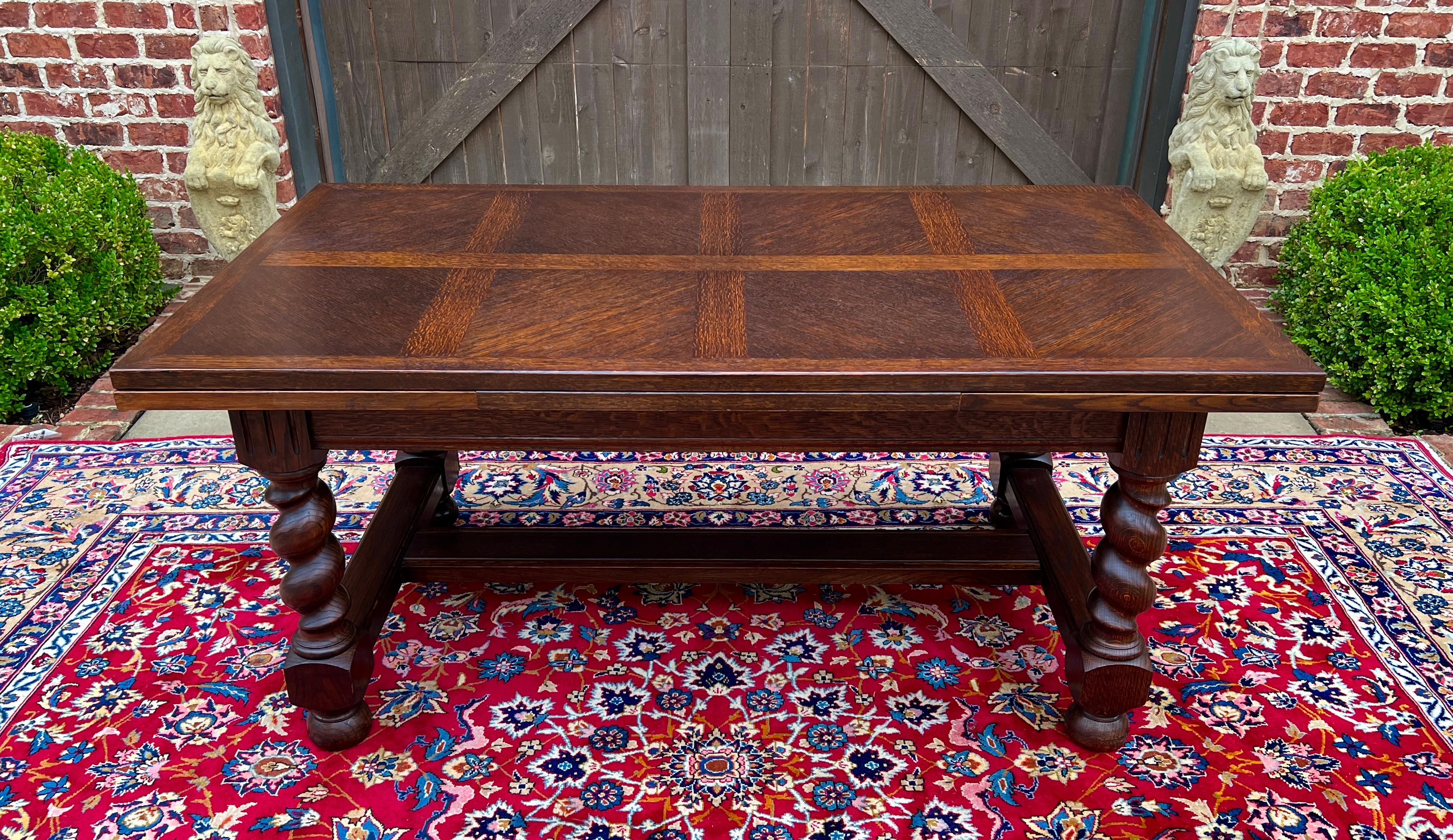 Antique English Dining Table Draw Leaf Table Barley Twist Oak Breakfast c. 1930s 6