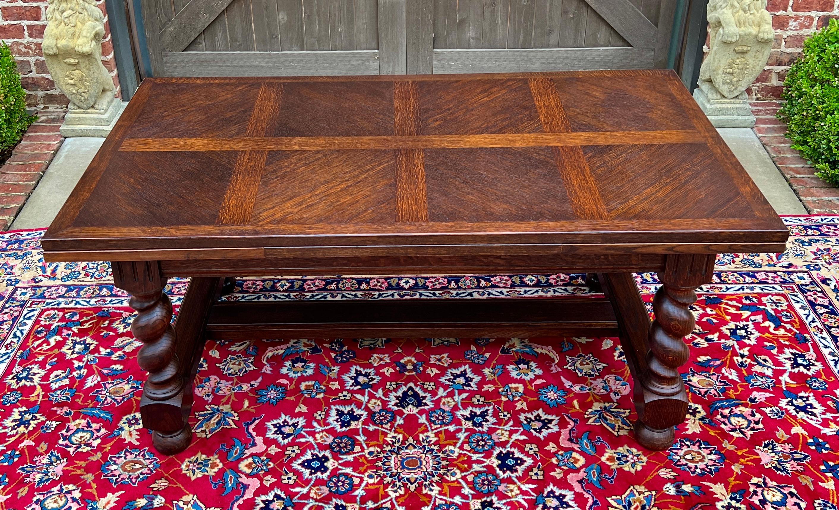 Antique English Dining Table Draw Leaf Table Barley Twist Oak Breakfast c. 1930s 7